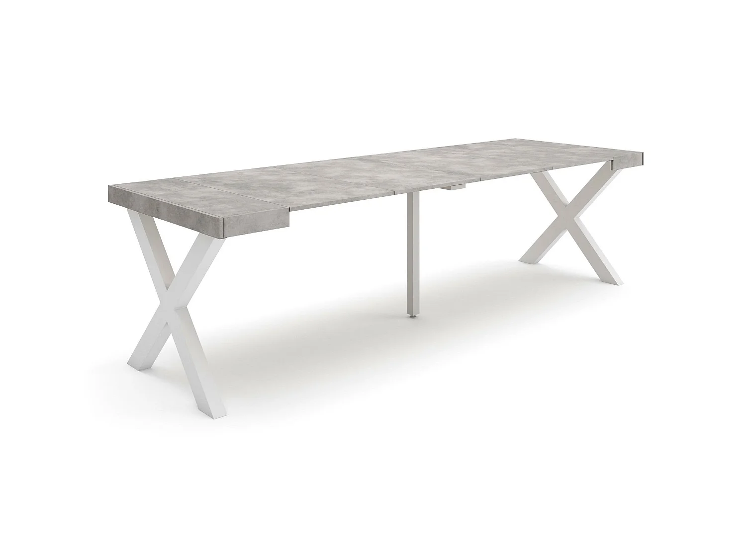Table console extensible, 262x90x73cm, Pour 12 personnes, Pieds bois massif, Ciment