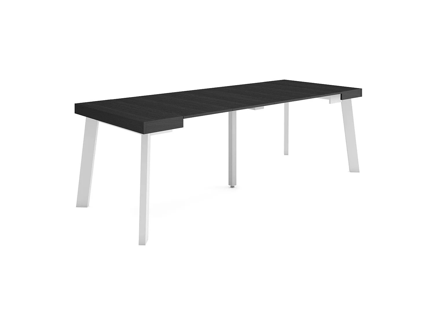 Table console extensible, 222x90x73cm, Pour 10 personnes, Pieds en bois, Noir