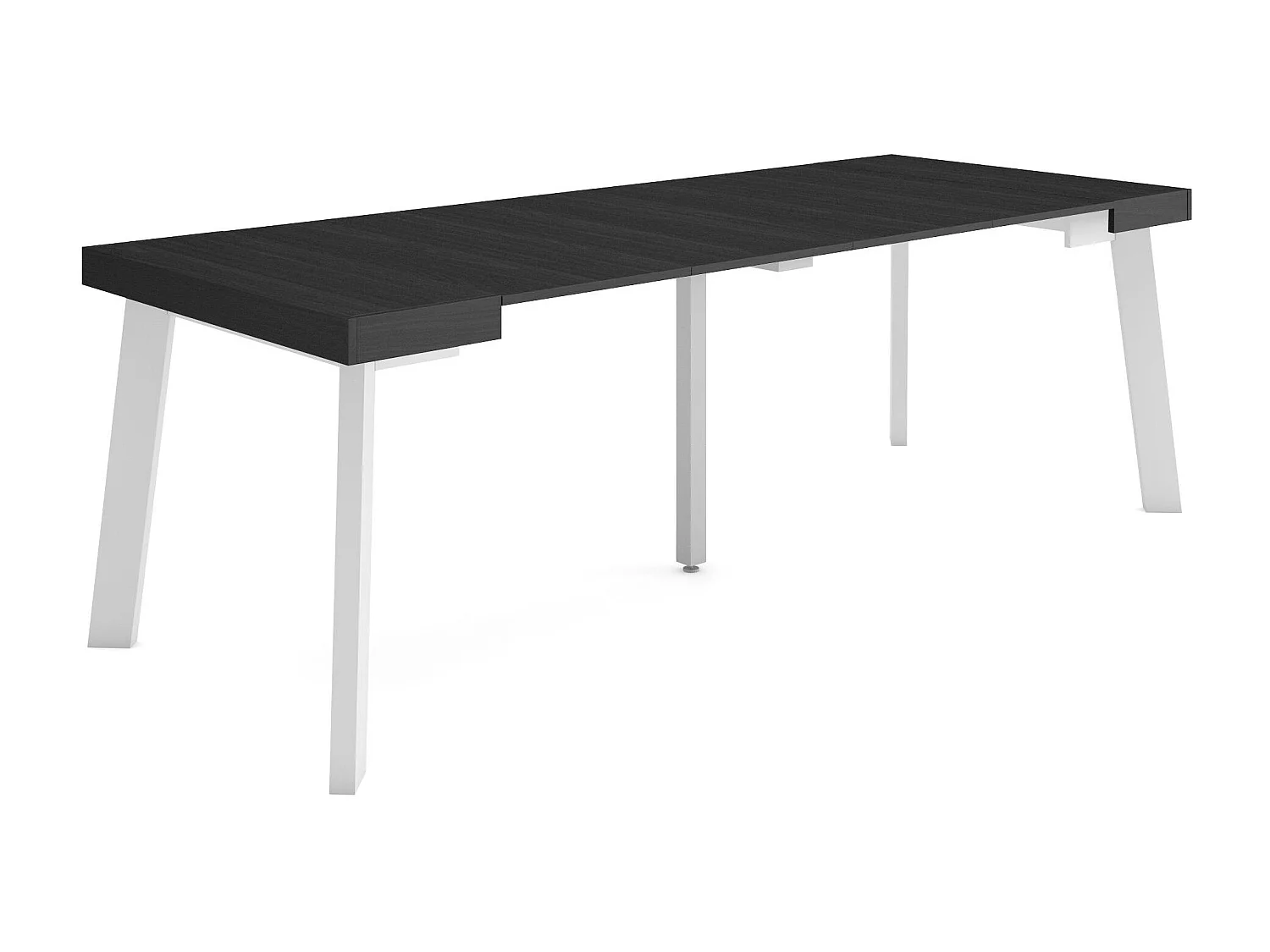 Table console extensible, 222x90x73cm, Pour 10 personnes, Pieds en bois, Noir