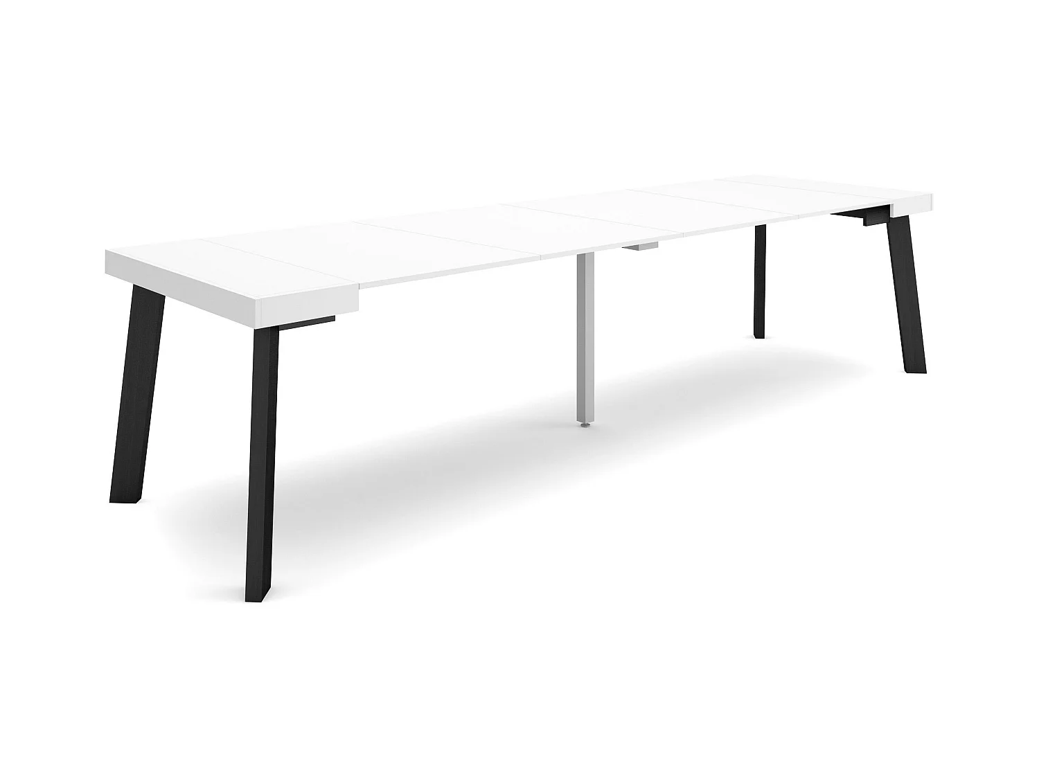 Uitschuifbare Consoletafel, 302x90x73cm, Voor 14 personen, Houten poten, Wit