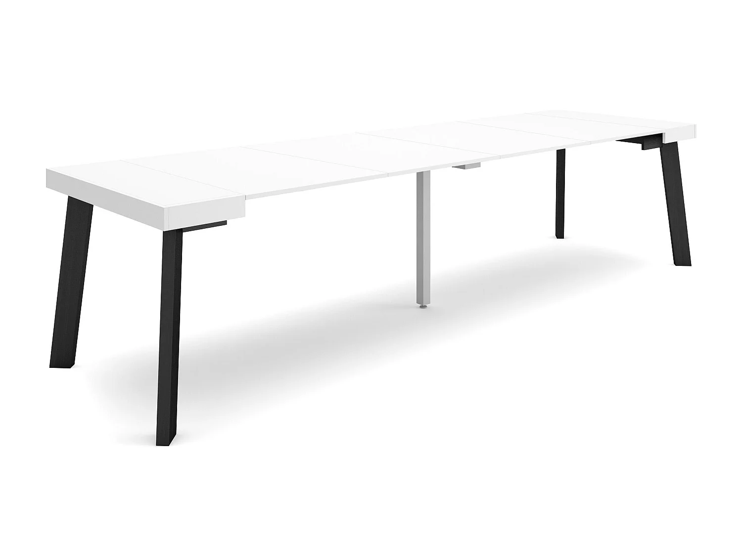 Uitschuifbare Consoletafel, 302x90x73cm, Voor 14 personen, Houten poten, Wit