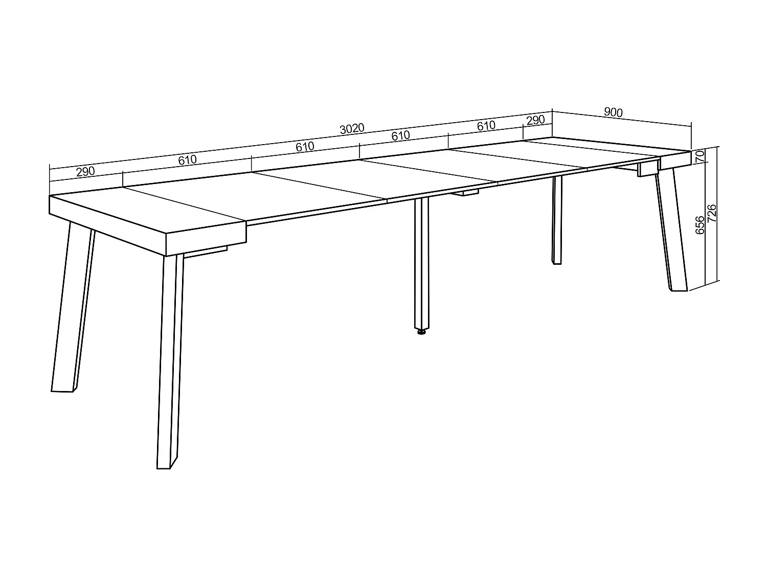 Uitschuifbare Consoletafel, 302x90x73cm, Voor 14 personen, Houten poten, Wit