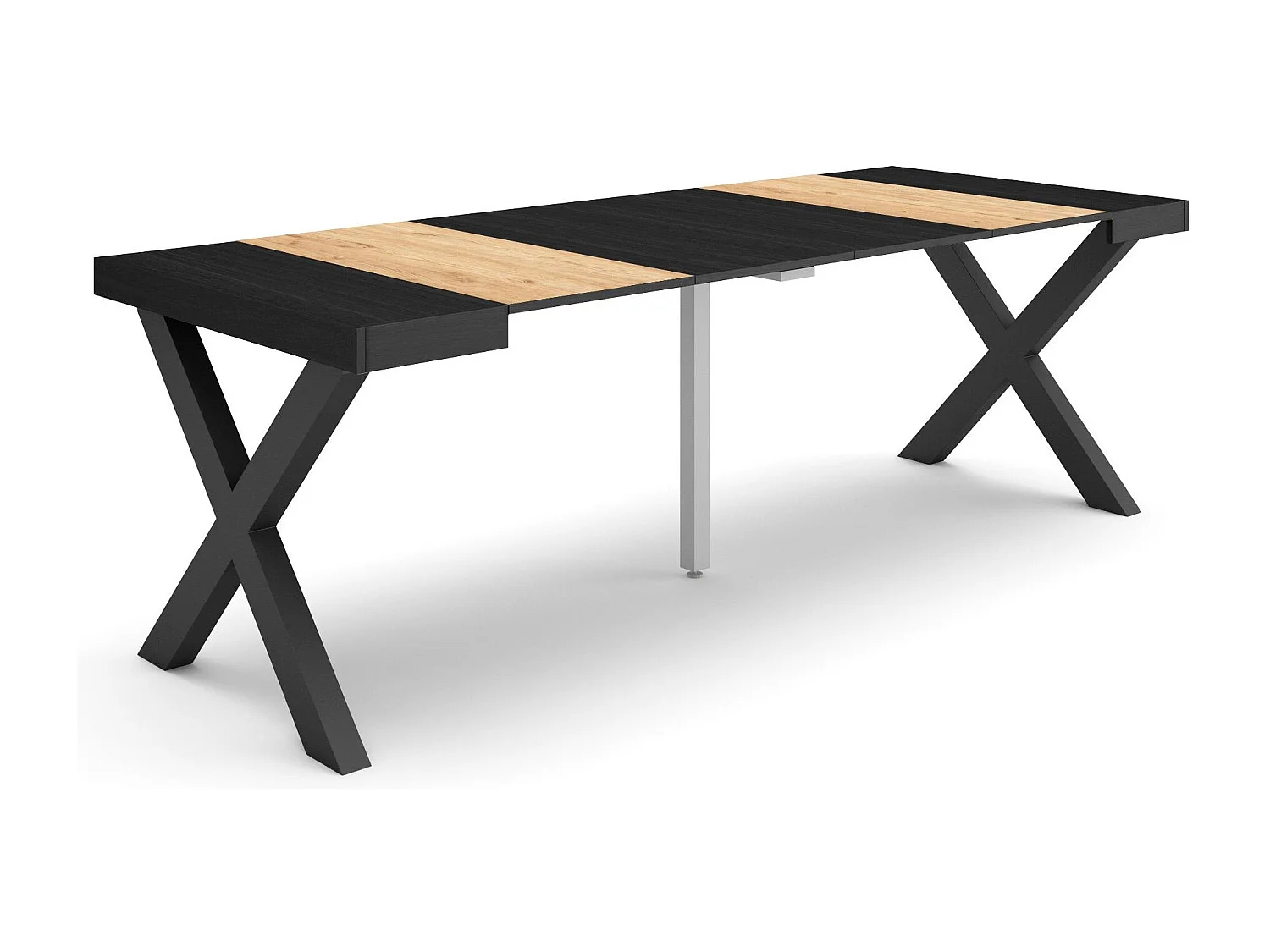 Ausziehbarertisch, 222x90x73cm, Für 10 Gäste, Massivholz Beine, Eiche Schwarz