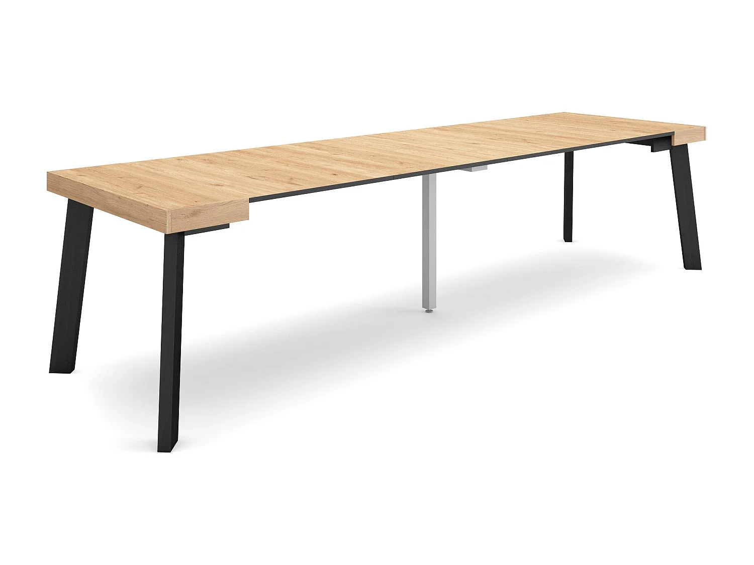 Table console extensible, 302x90x73cm, Pour 14 personnes, Pieds en bois, Chêne