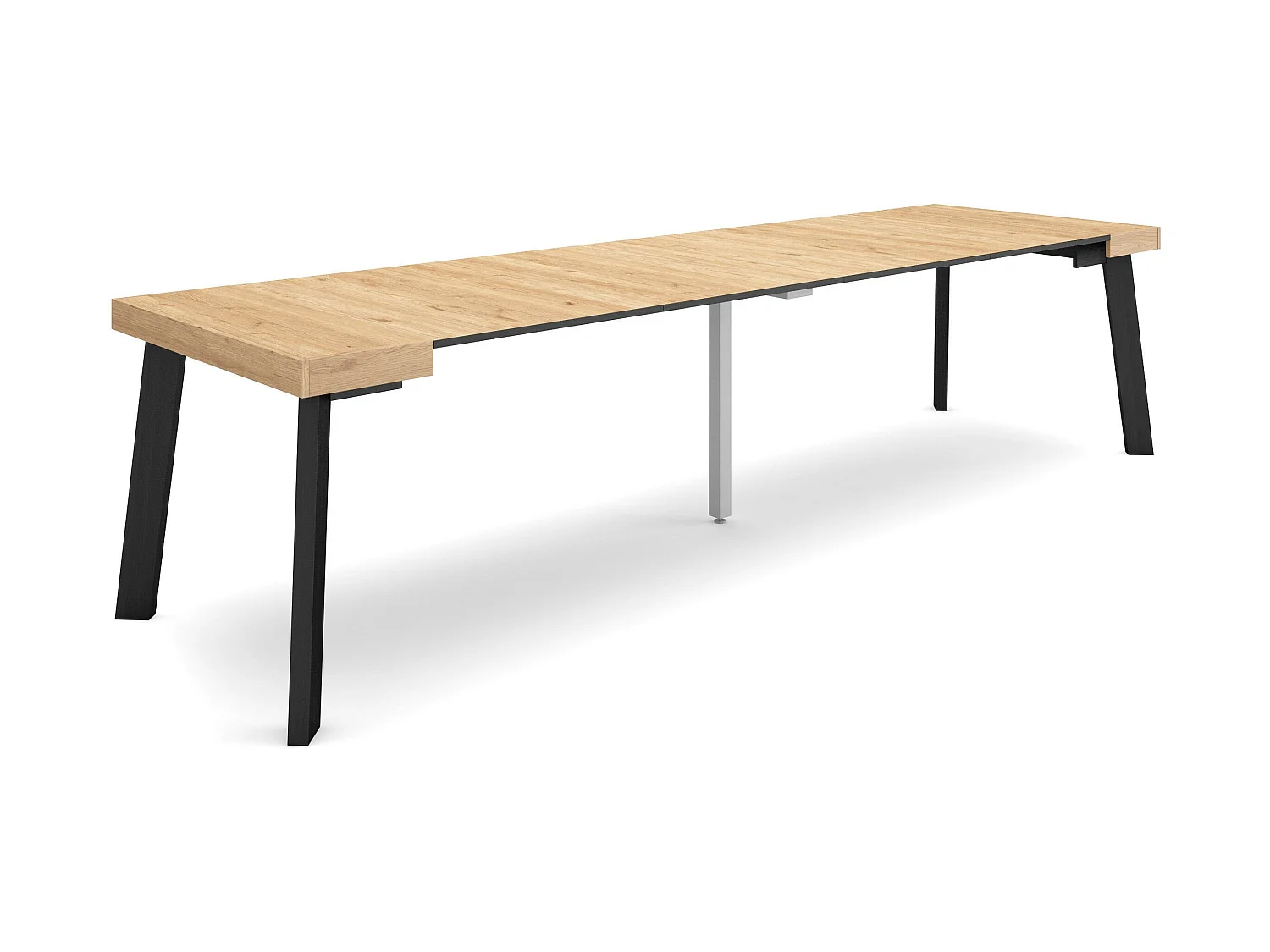 Table console extensible, 302x90x73cm, Pour 14 personnes, Pieds en bois, Chêne