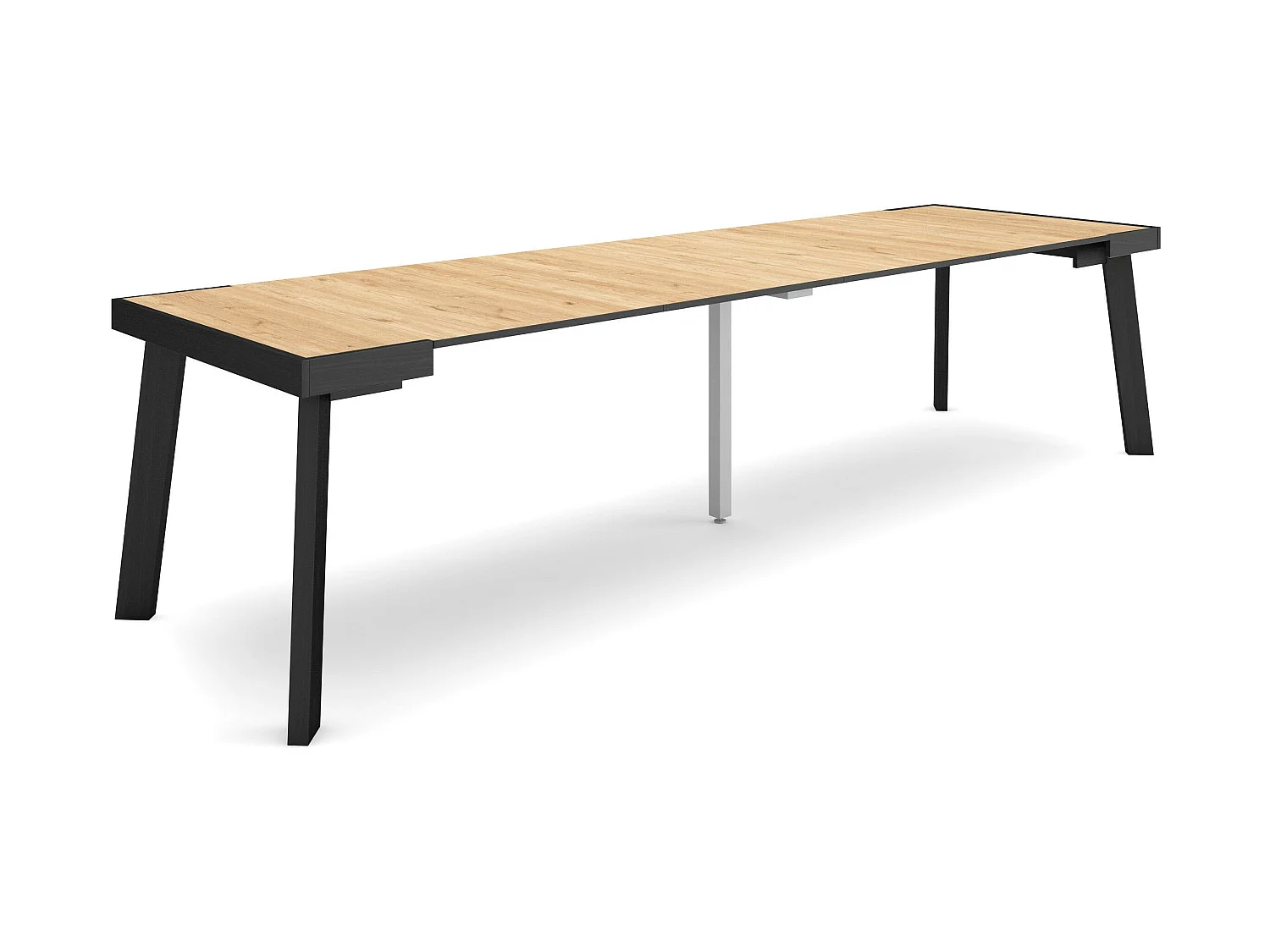 Uitschuifbare Consoletafel, 302x90x73cm, Voor 14 personen, Houten poten, Eiken
