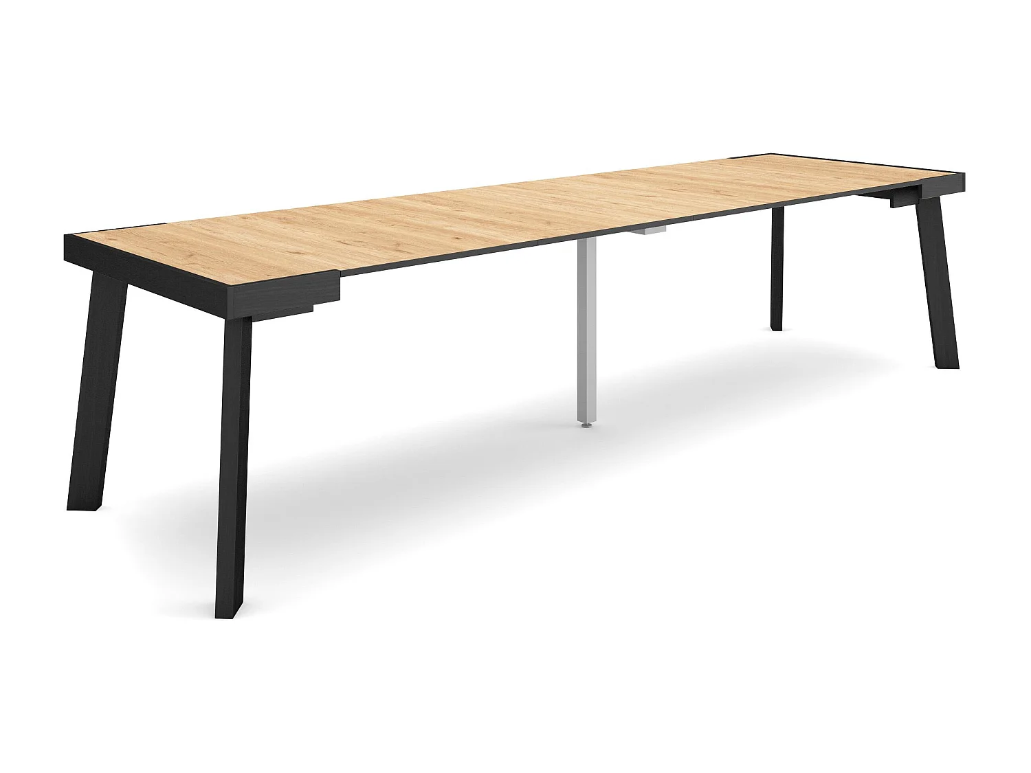 Table console extensible, 302x90x73cm, Pour 14 personnes, Pieds en bois, Chêne