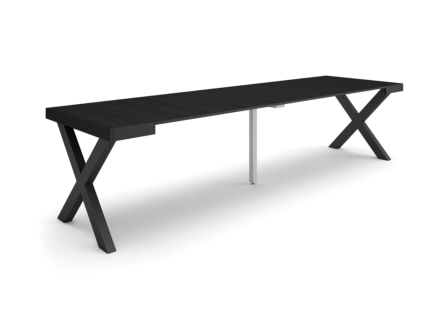 Uitschuifbare Consoletafel, 302x90x73cm, Voor 14 personen, Massief houten poten, Zwart