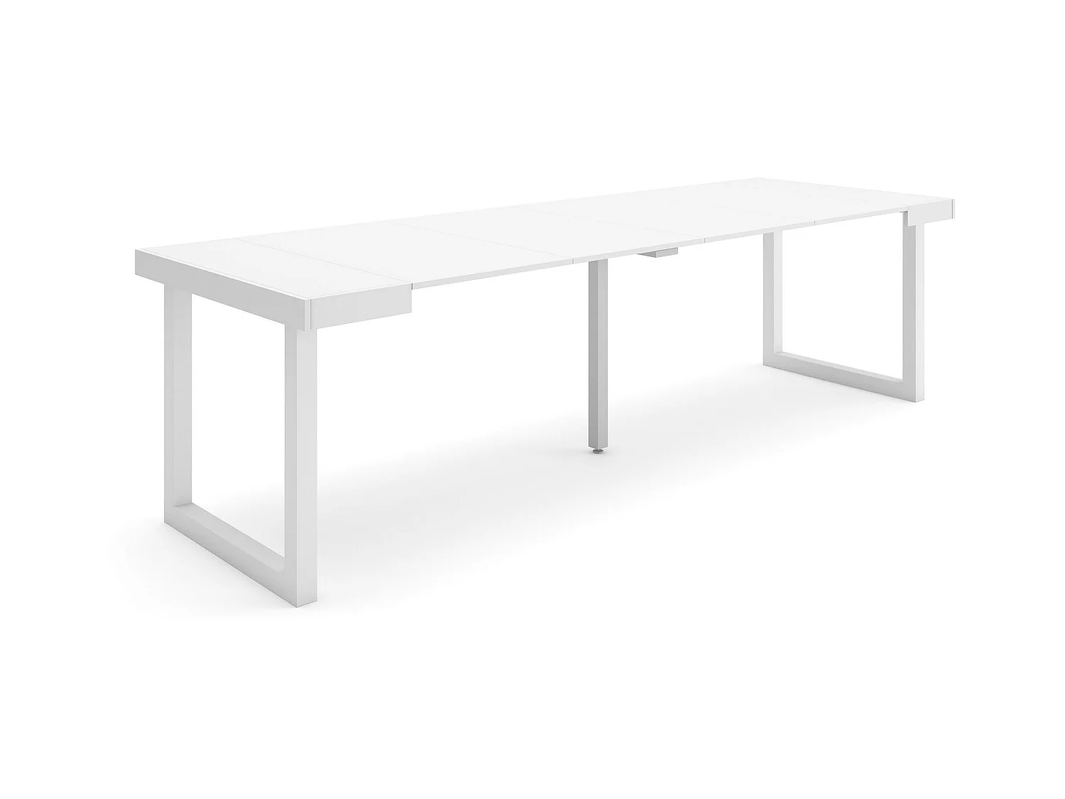 Table console extensible, 262x90x73cm, Pour 12 personnes, Pieds bois massif, Blanc