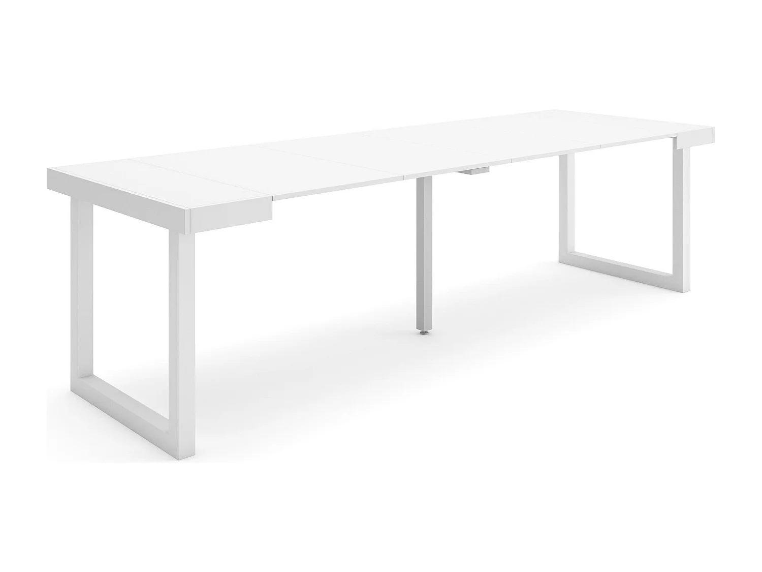 Table console extensible, 262x90x73cm, Pour 12 personnes, Pieds bois massif, Blanc