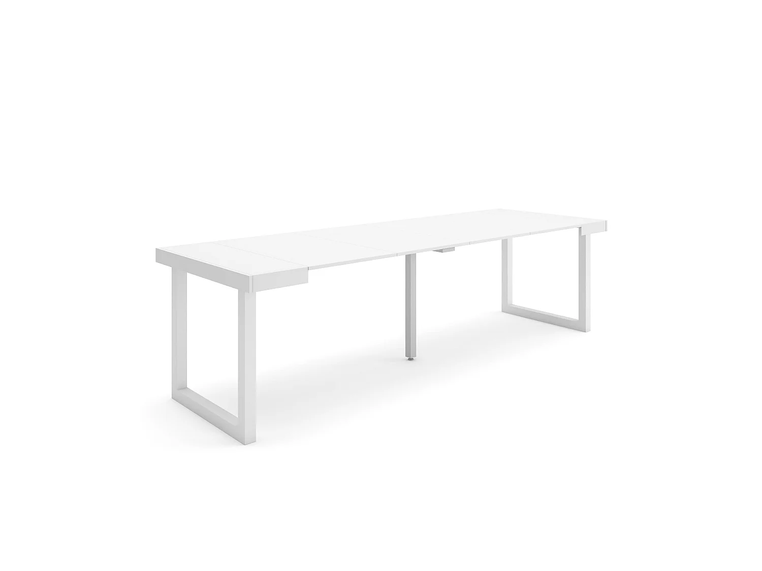 Table console extensible, 262x90x73cm, Pour 12 personnes, Pieds bois massif, Blanc