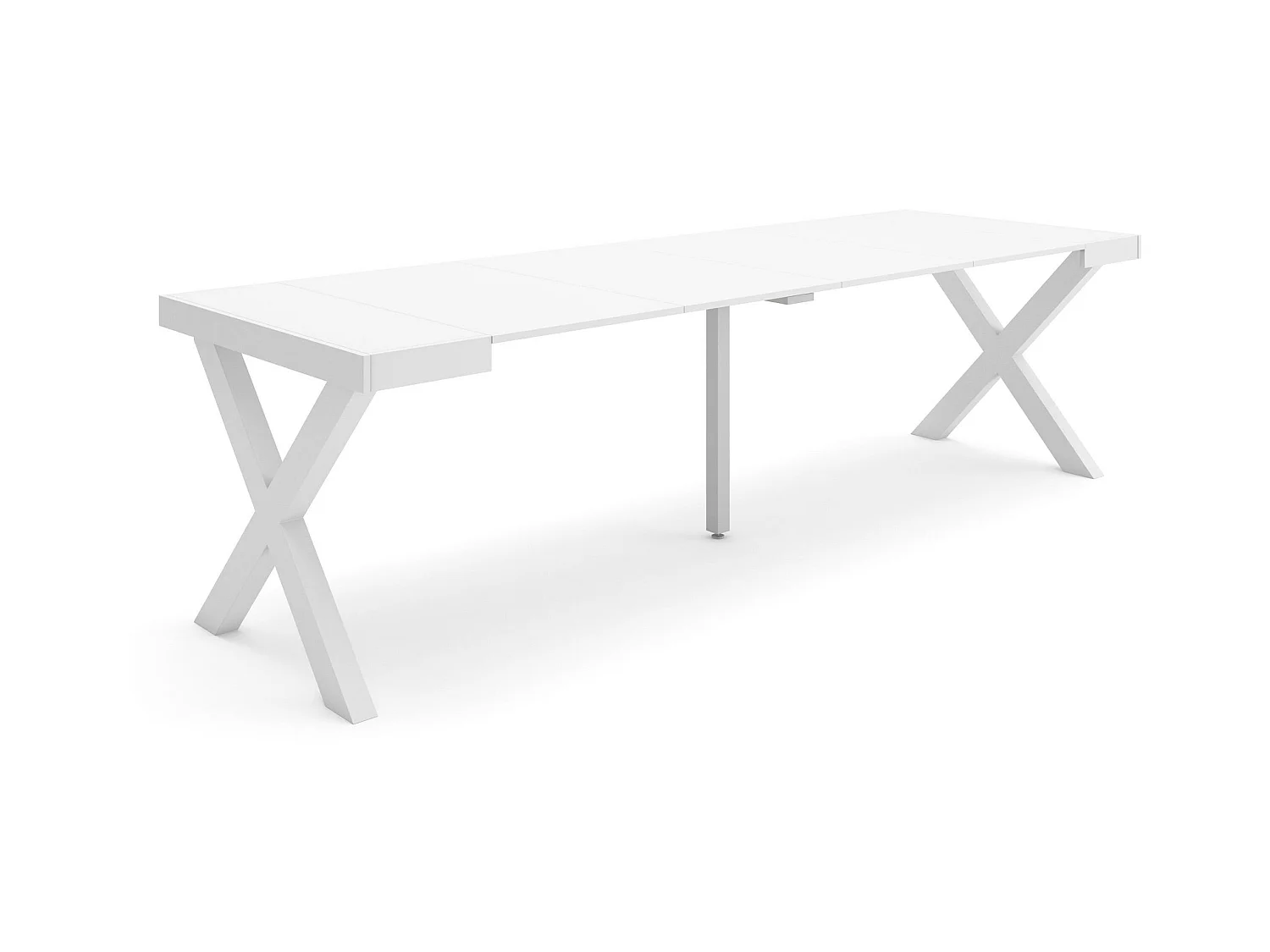 Table console extensible, 262x90x73cm, Pour 12 personnes, Pieds bois massif, Blanc