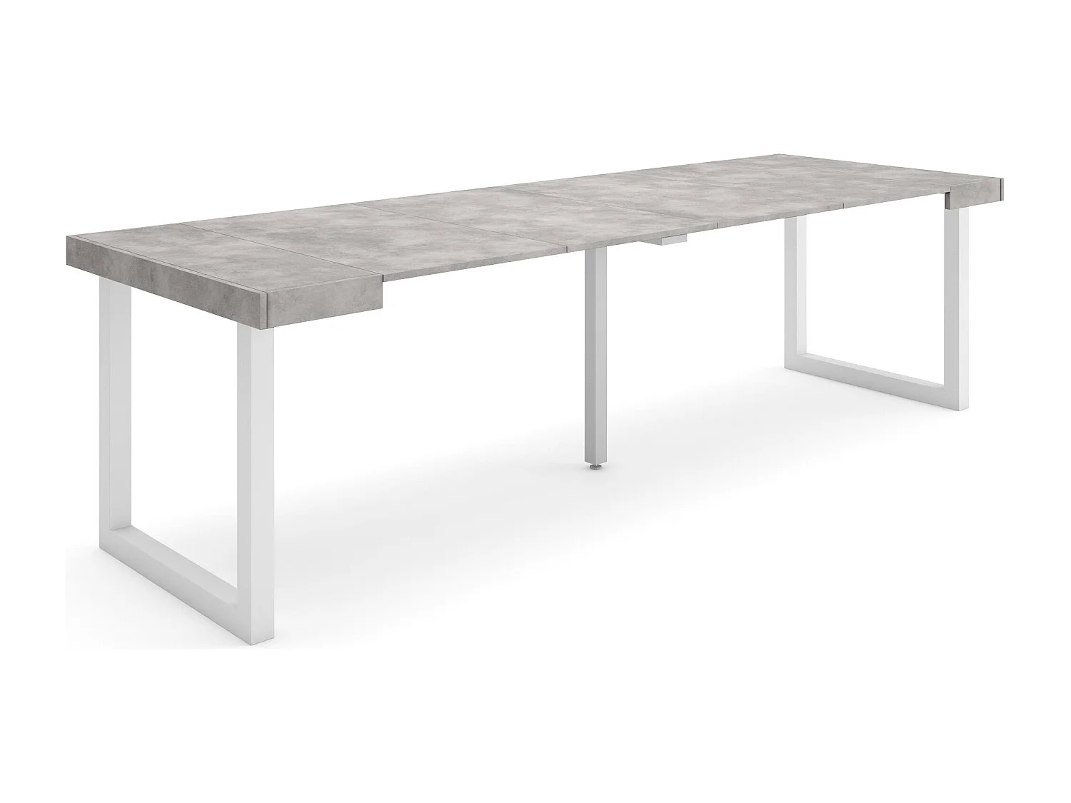 Uitschuifbare Consoletafel, 262x90x73cm, Voor 12 personen, Massief houten poten, Cement