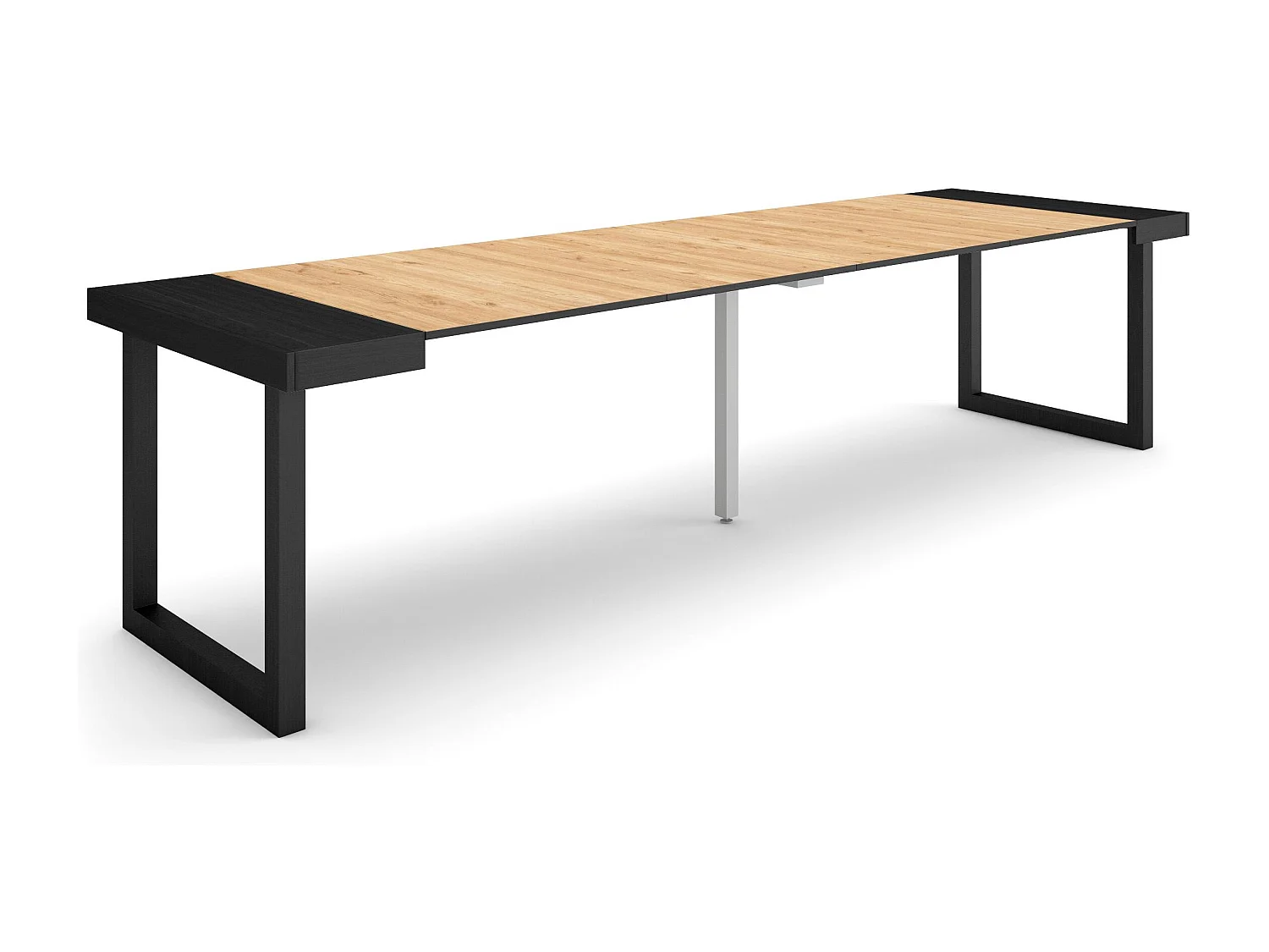 Ausziehbarertisch, 302x90x73cm, Für 14 Gäste, Massivholz Beine, Eiche Schwarz