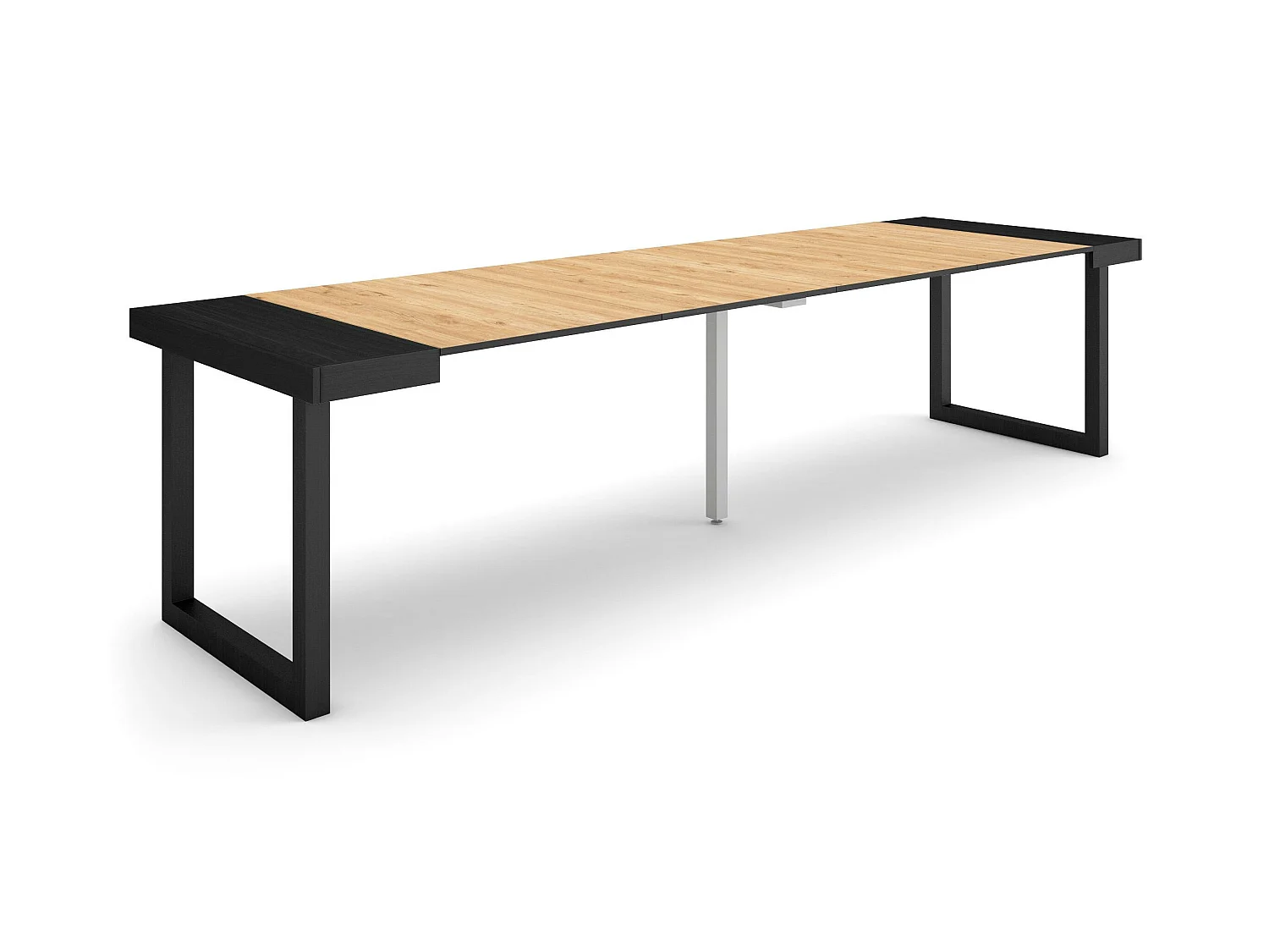 Uitschuifbare Consoletafel, 302x90x73cm, Voor 14 personen, Massief houten poten, Eiken/Zwart