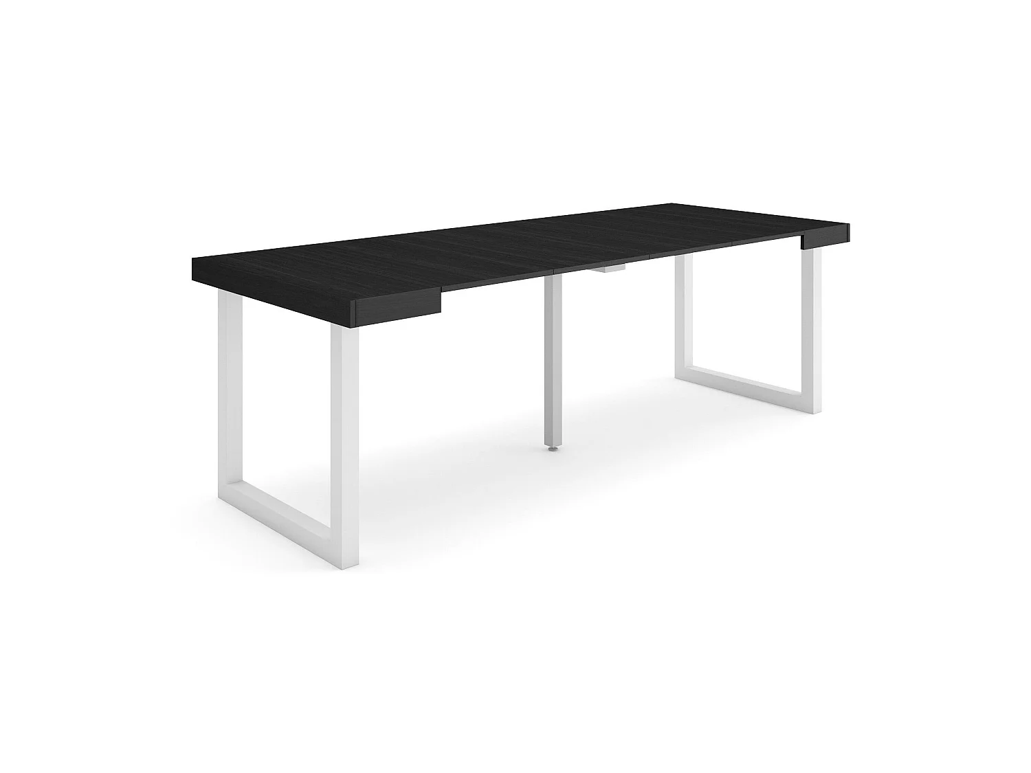 Table console extensible, 222x90x73cm, Pour 10 personnes, Pieds bois massif, Noir