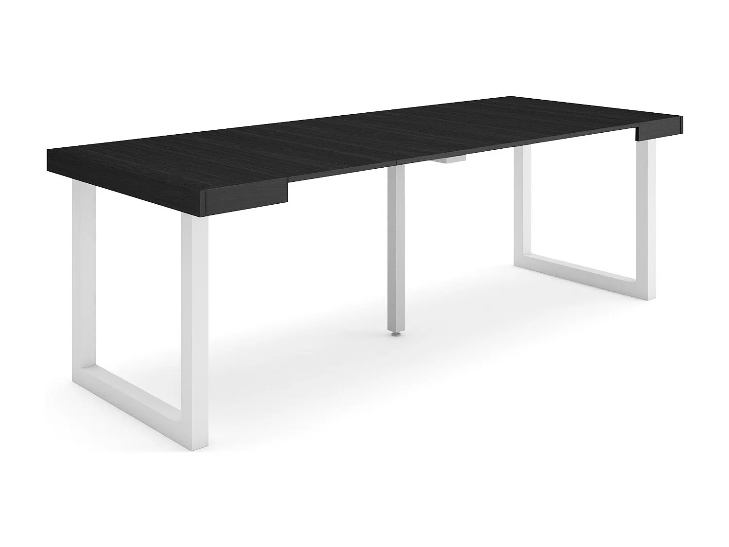 Table console extensible, 222x90x73cm, Pour 10 personnes, Pieds bois massif, Noir