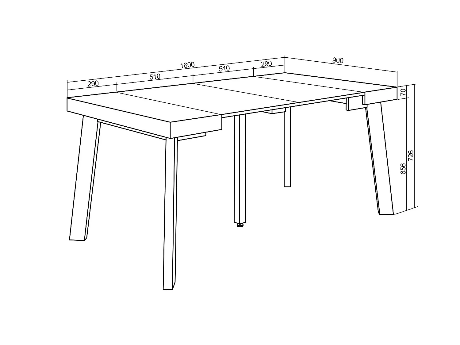 Uitschuifbare Consoletafel, 160x90x73cm, Voor 8 personen, Houten poten, Wit