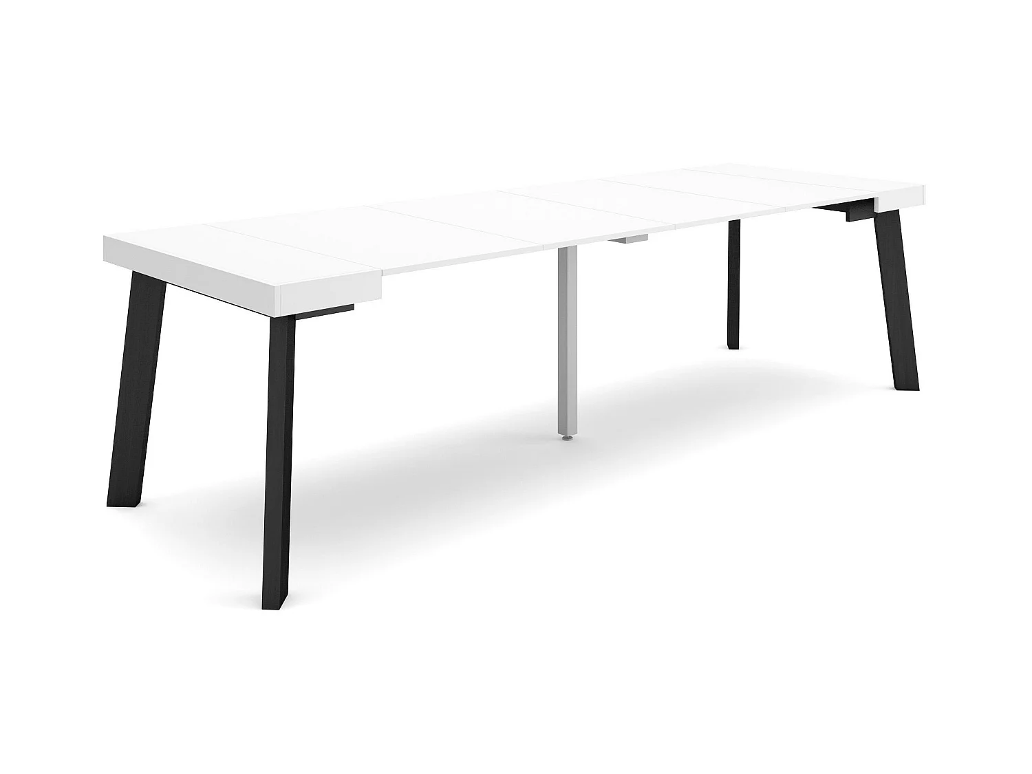 Table console extensible, 262x90x73cm, Pour 12 personnes, Pieds en bois, Blanc