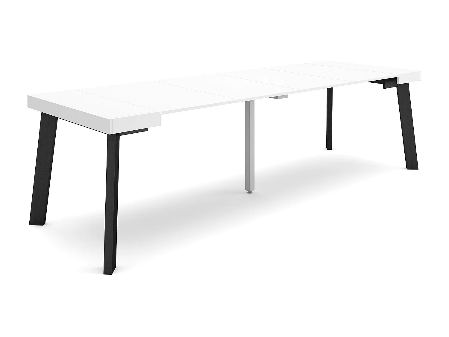 Table console extensible, 262x90x73cm, Pour 12 personnes, Pieds en bois, Blanc