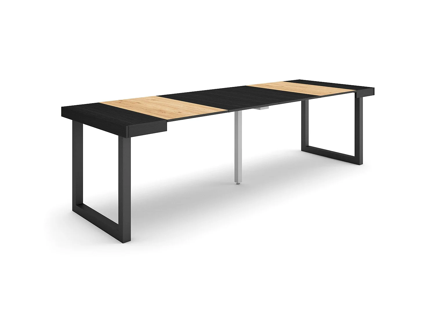 Table console extensible, 262x90x73cm, Pour 12 personnes, Pieds bois massif, Chêne et noir