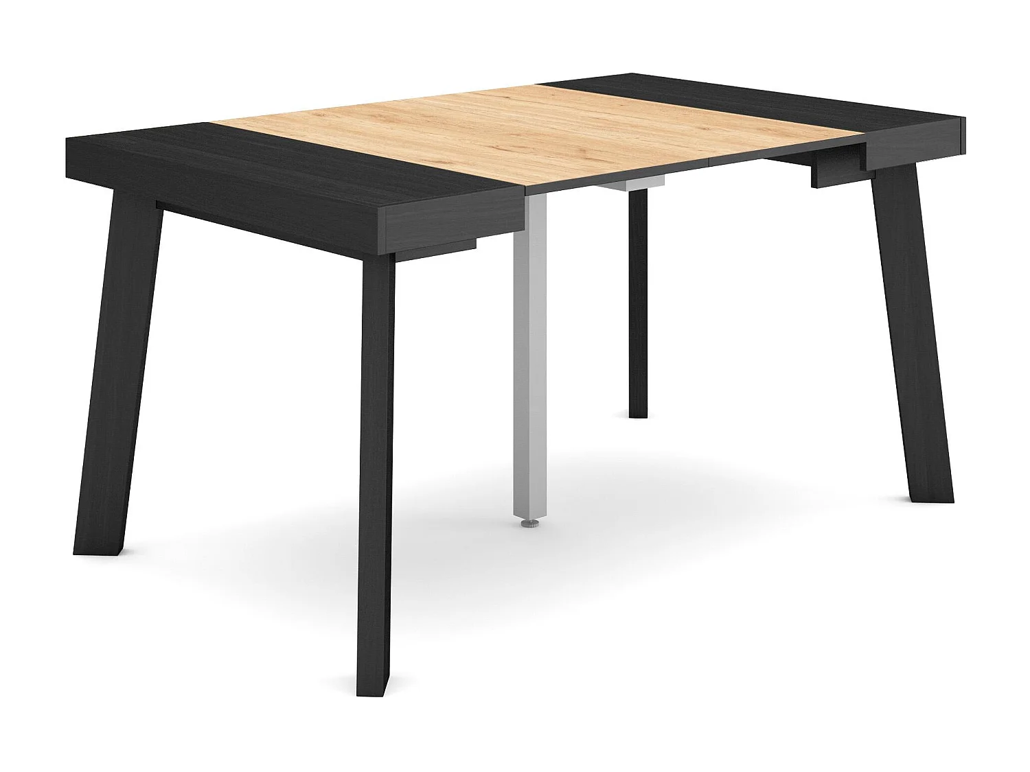 Table console extensible, 140x90x73cm, Pour 6 personnes, Pieds en bois, Noir et chêne