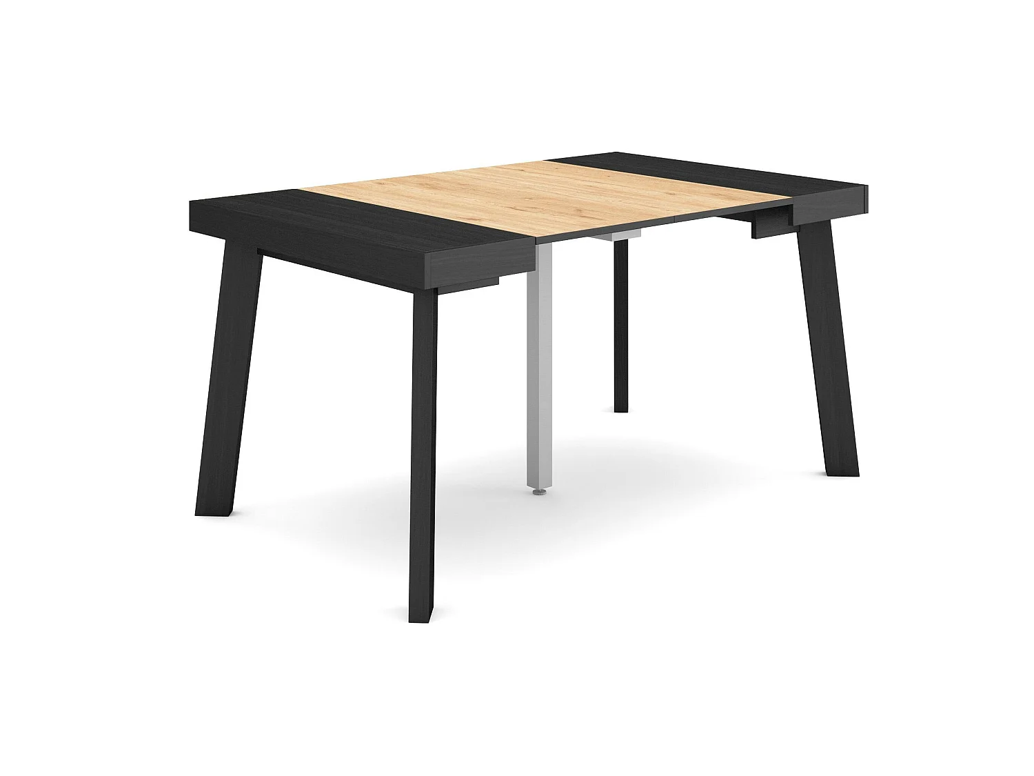 Uitschuifbare Consoletafel, 140x90x73cm, Voor 6 personen, Houten poten, Zwart/Eiken