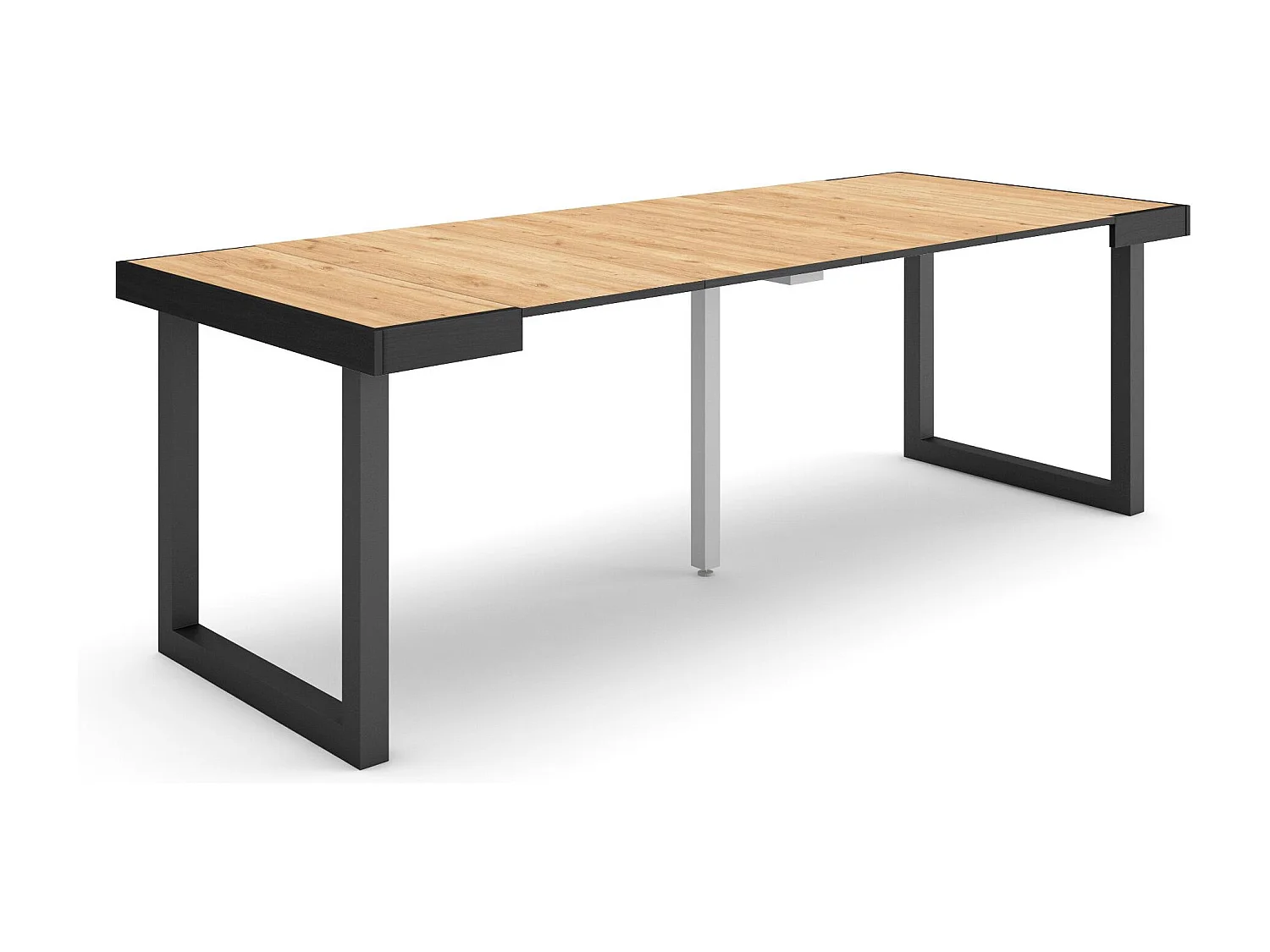 Ausziehbarertisch, 222x90x73cm, Für 10 Gäste, Massivholz Beine, Schwarz Eiche