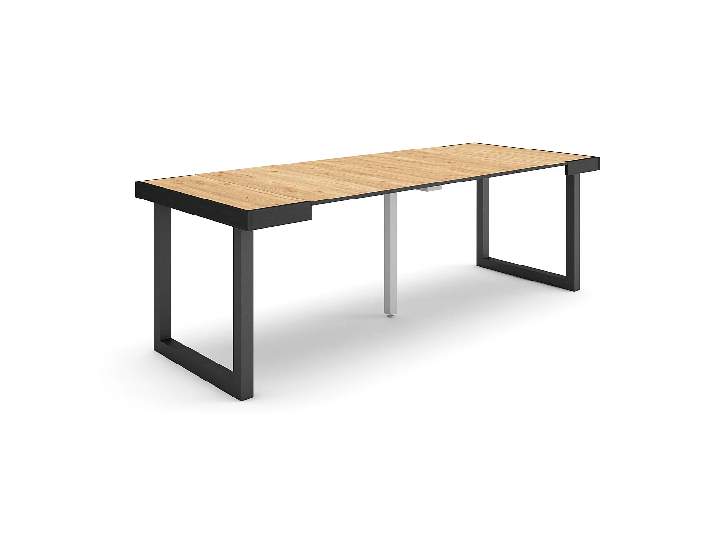 Table console extensible, 222x90x73cm, Pour 10 personnes, Pieds bois massif, Noir et chêne