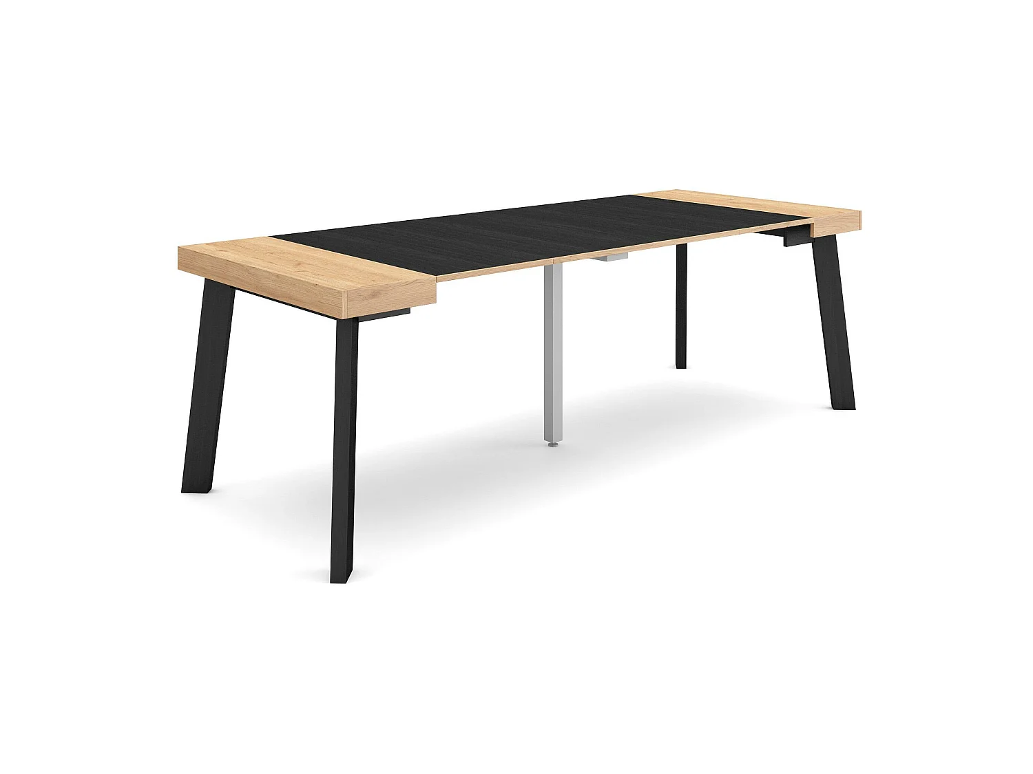 Uitschuifbare Consoletafel, 222x90x73cm, Voor 10 personen, Houten poten, Eiken/Zwart