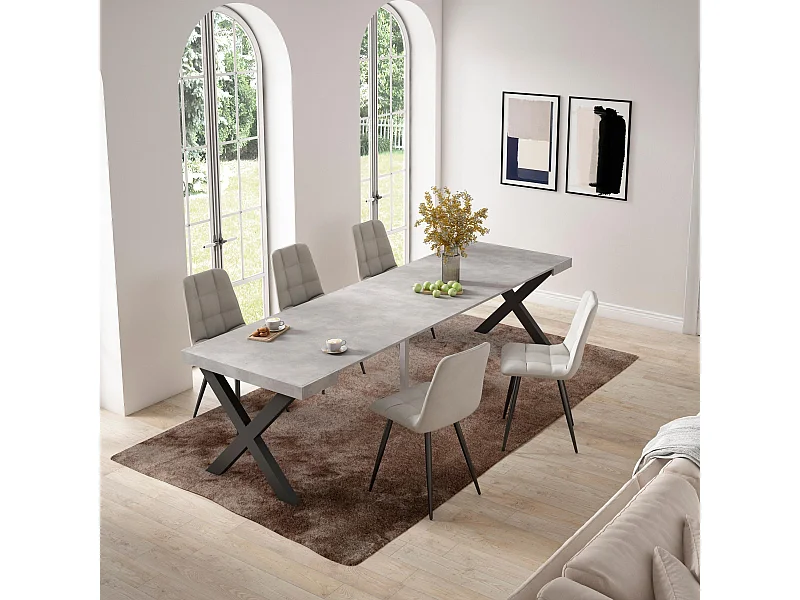 Ausziehbarertisch, 302x90x73cm, Für 14 Gäste, Massivholz Beine, Zement