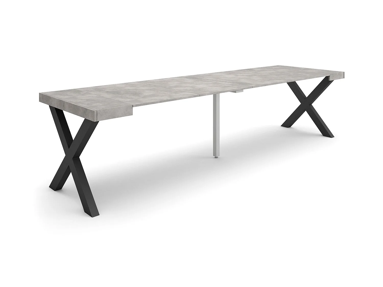 Table console extensible, 302x90x73cm, Pour 14 personnes, Pieds bois massif, Ciment