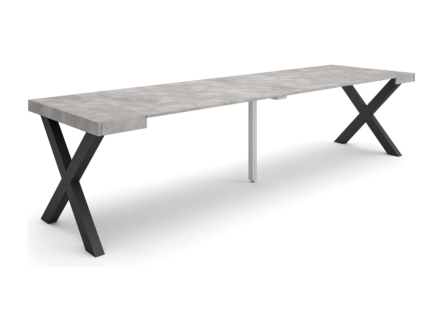 Mesa Consola Extensível, 302x90x73cm, Para 14 pessoas, Pés de madeira, Cimento