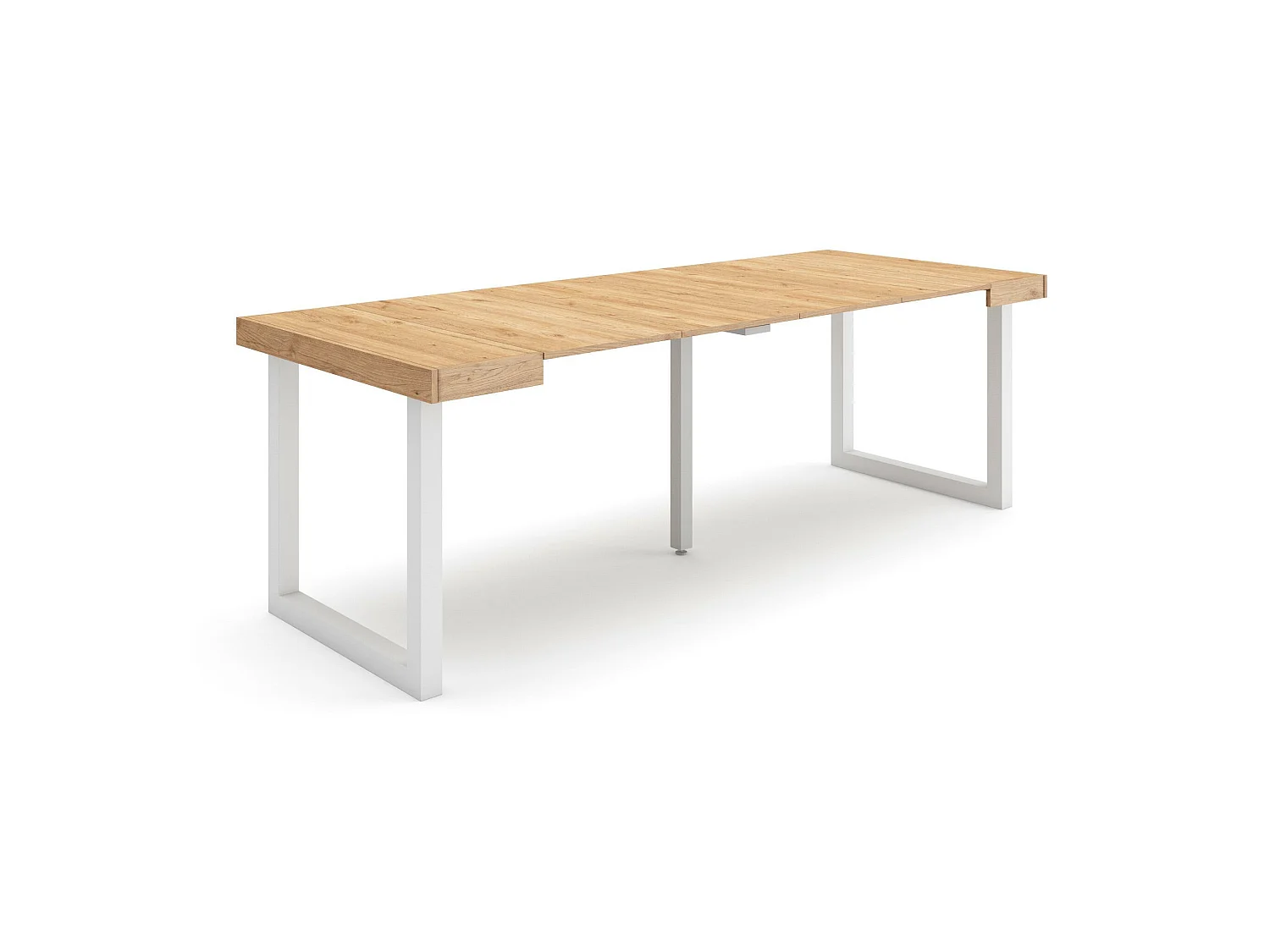 Uitschuifbare Consoletafel, 222x90x73cm, Voor 10 personen, Massief houten poten, Eiken