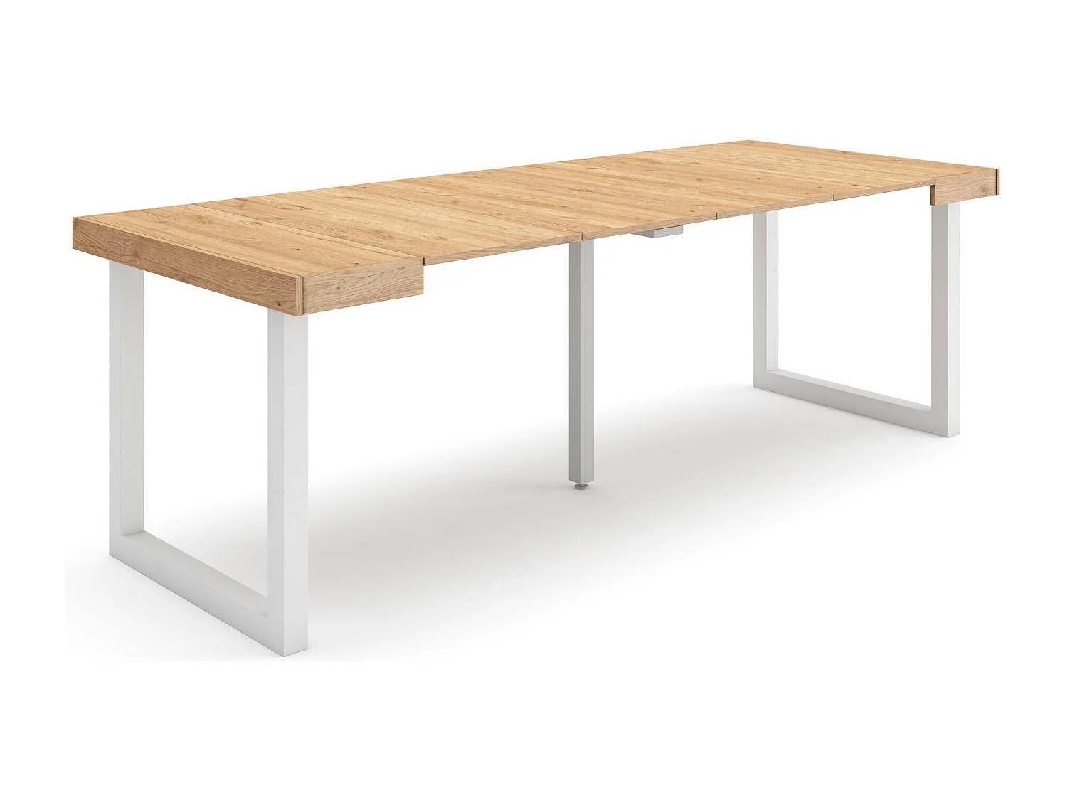 Uitschuifbare Consoletafel, 222x90x73cm, Voor 10 personen, Massief houten poten, Eiken