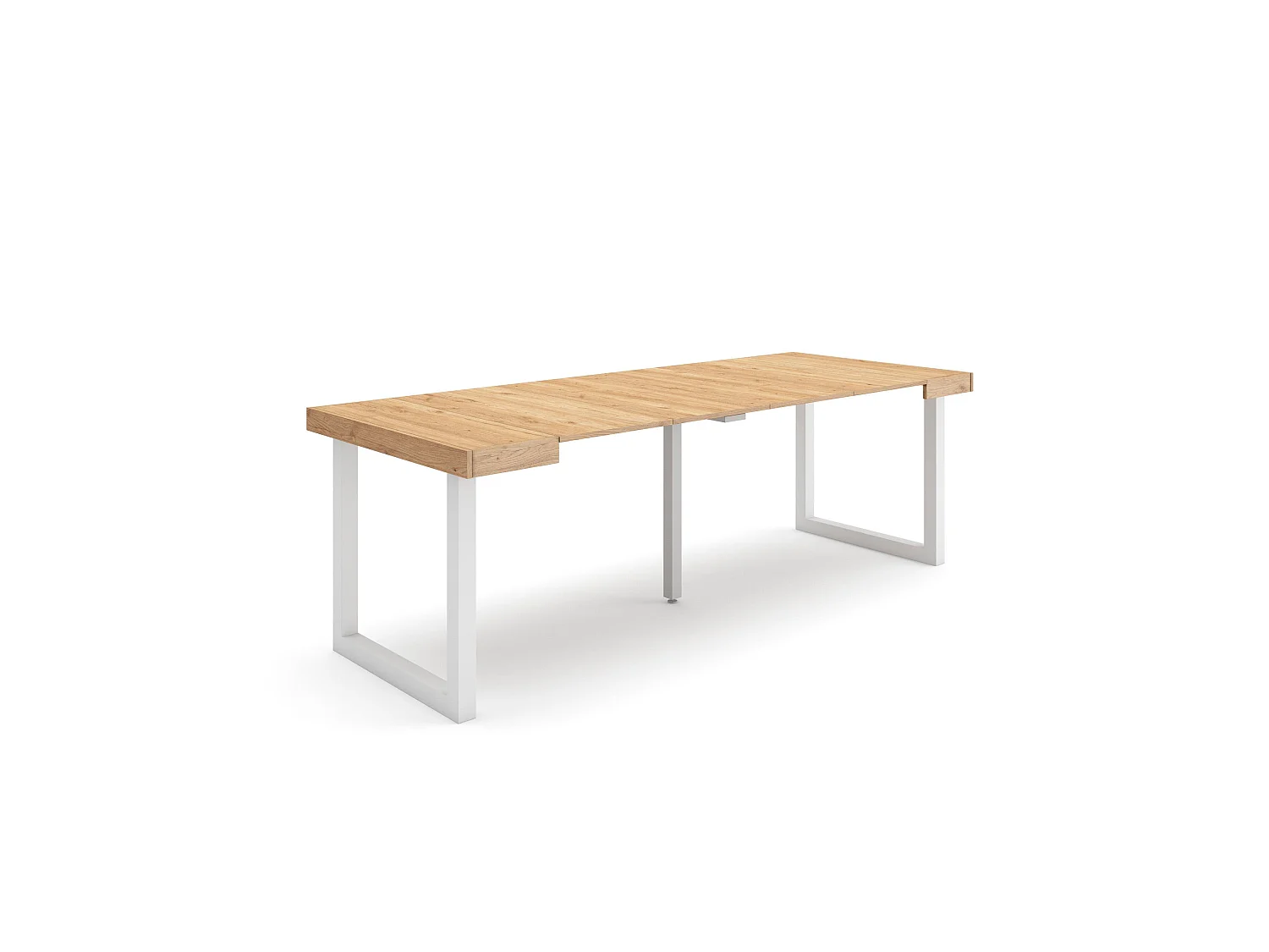Table console extensible, 222x90x73cm, Pour 10 personnes, Pieds bois massif, Chêne