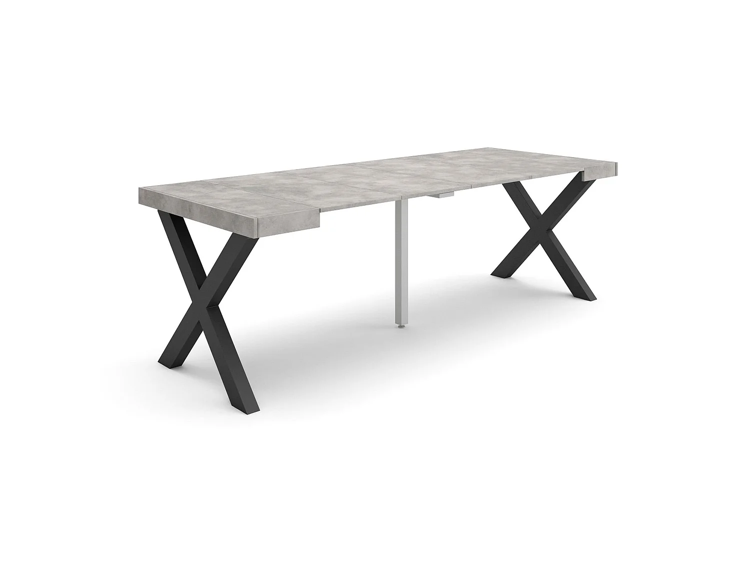 Table console extensible, 222x90x73cm, Pour 10 personnes, Pieds bois massif, Ciment
