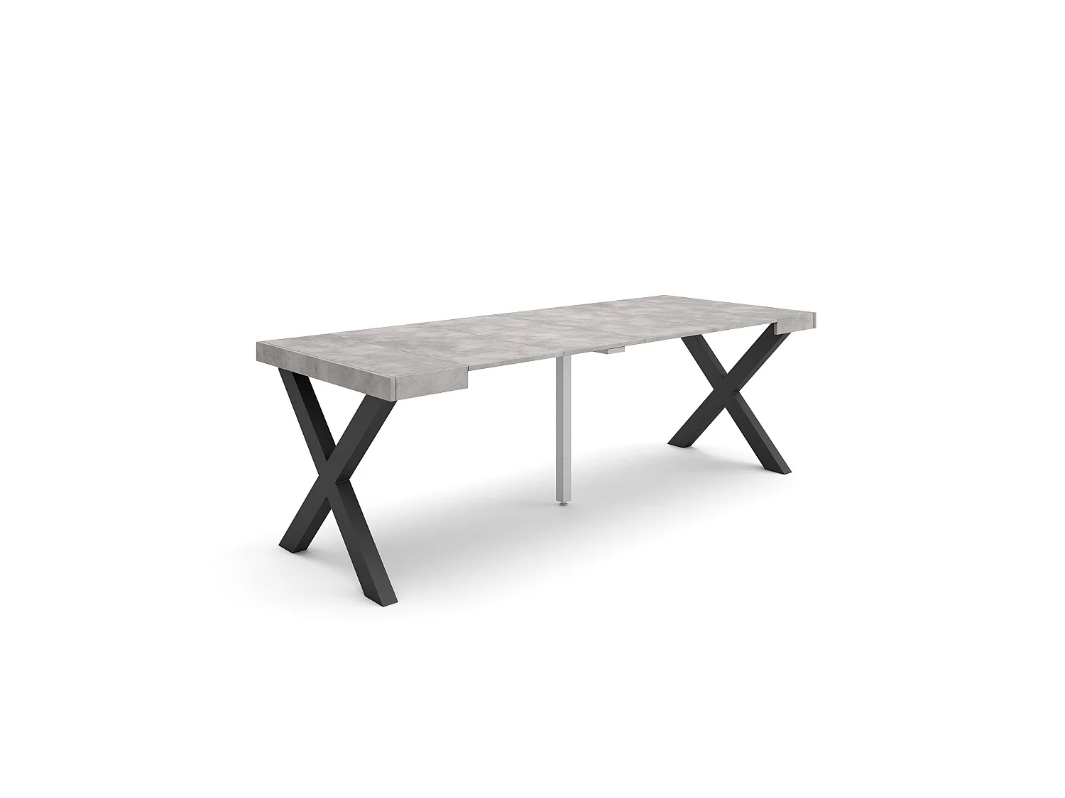 Uitschuifbare Consoletafel, 222x90x73cm, Voor 10 personen, Massief houten poten, Cement
