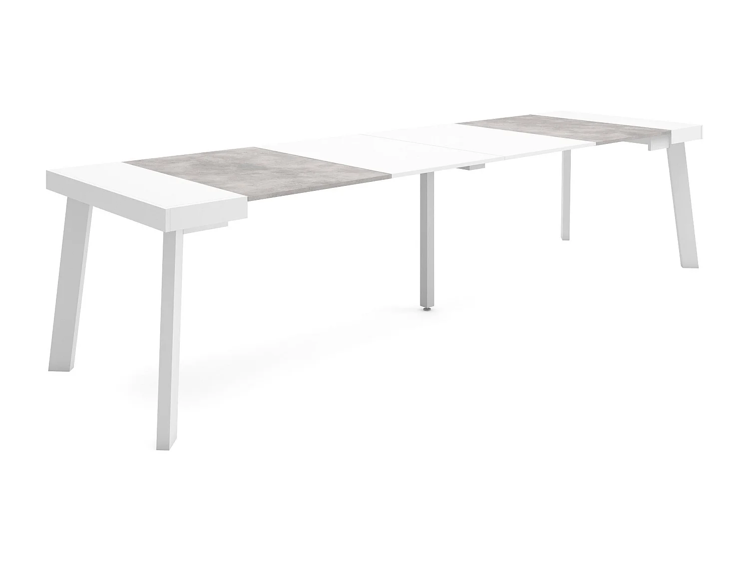 Uitschuifbare Consoletafel, 302x90x73cm, Voor 14 personen, Houten poten, Wit en Cement
