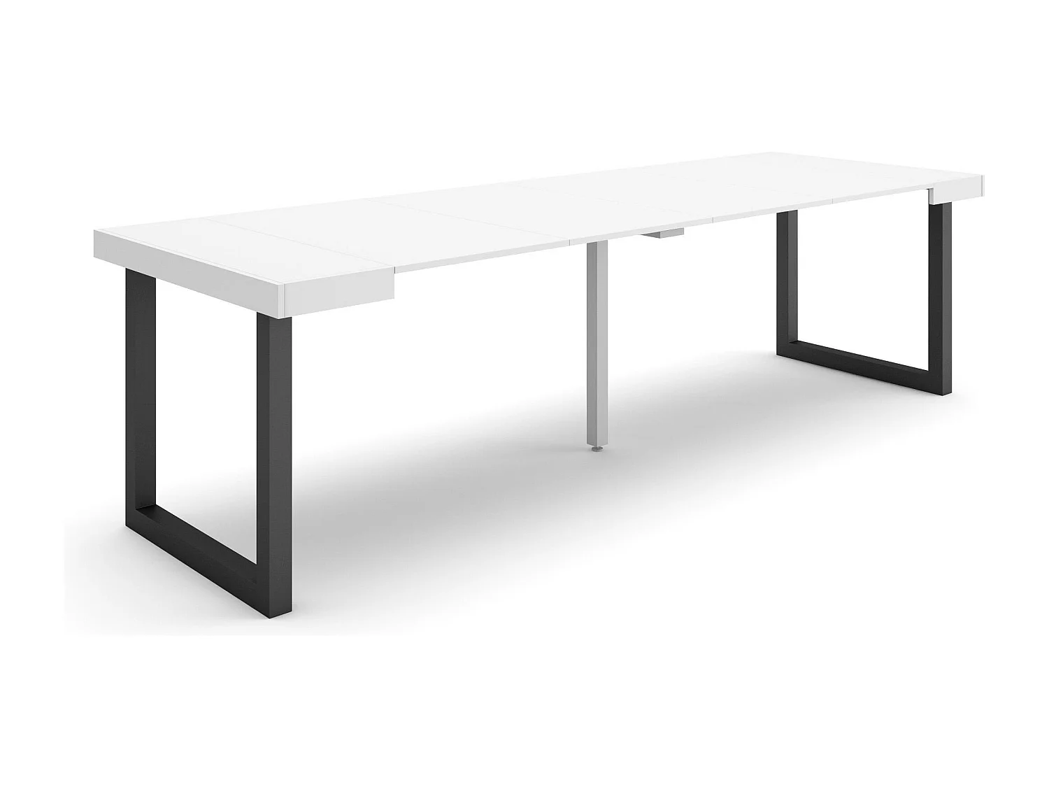 Uitschuifbare Consoletafel, 262x90x73cm, Voor 12 personen, Massief houten poten, Wit