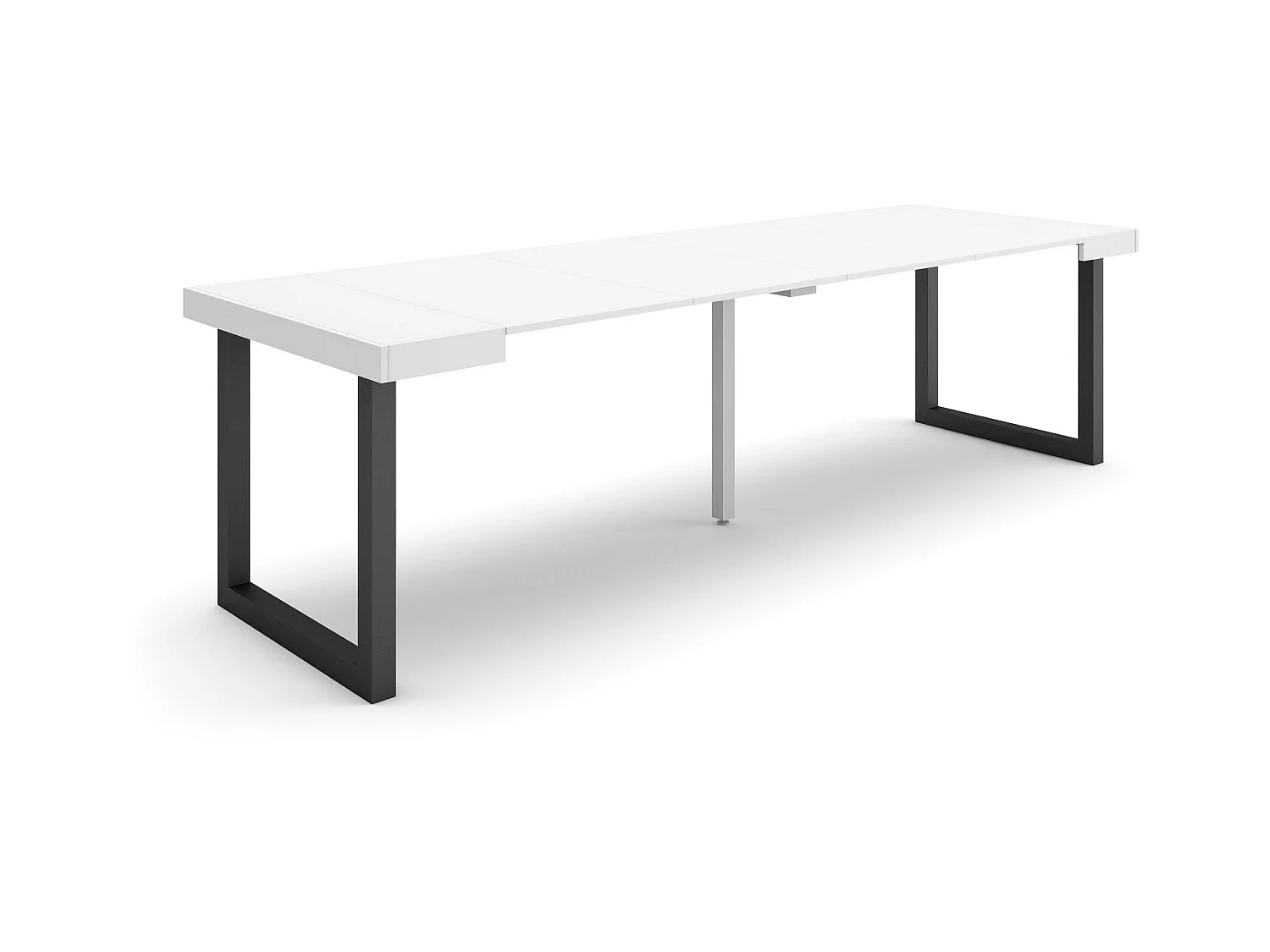 Uitschuifbare Consoletafel, 262x90x73cm, Voor 12 personen, Massief houten poten, Wit