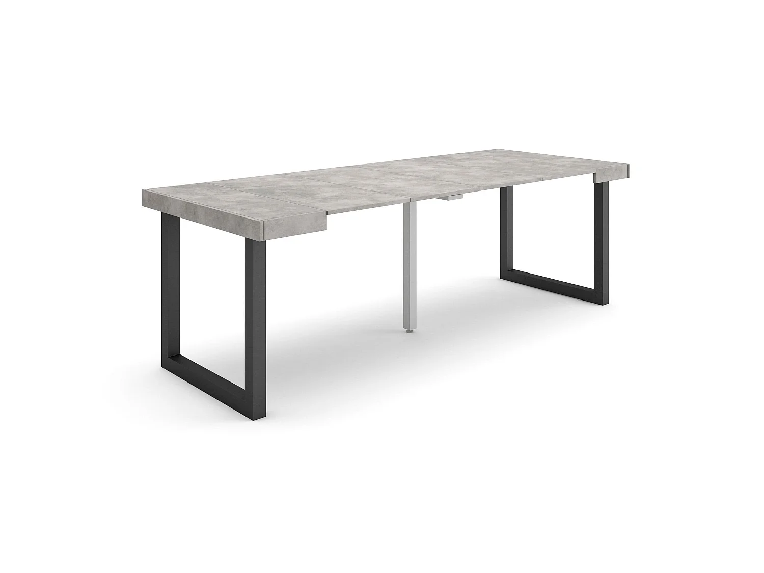 Uitschuifbare Consoletafel, 222x90x73cm, Voor 10 personen, Massief houten poten, Cement