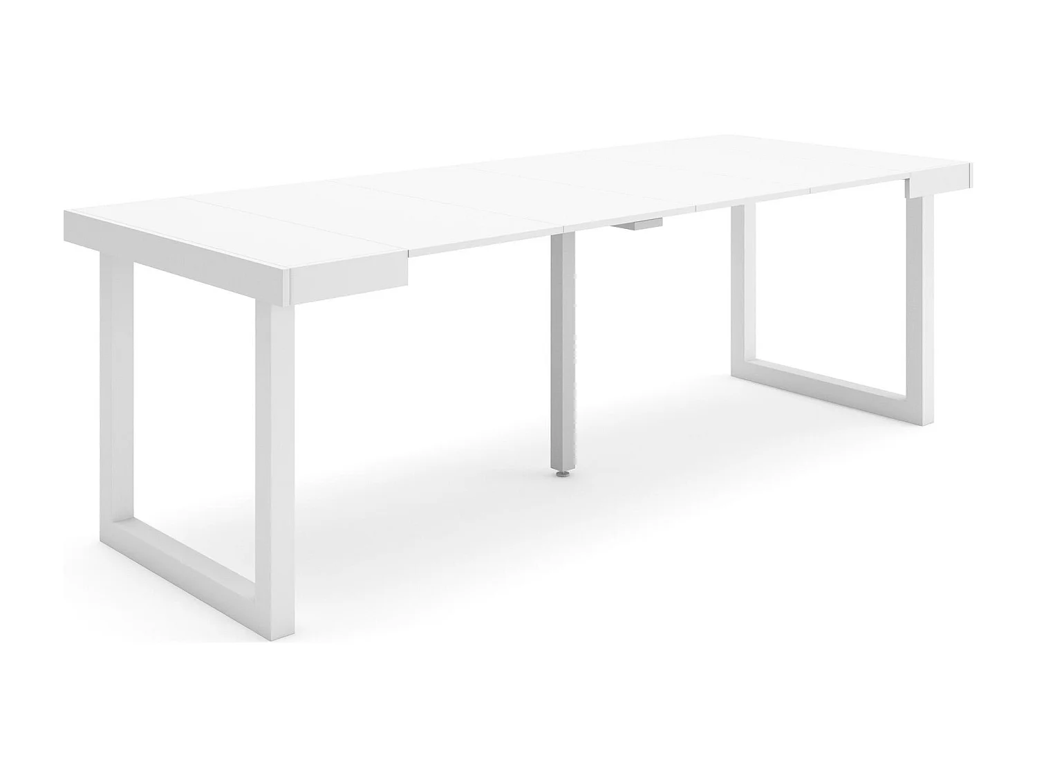Uitschuifbare Consoletafel, 222x90x73cm, Voor 10 personen, Massief houten poten, Wit
