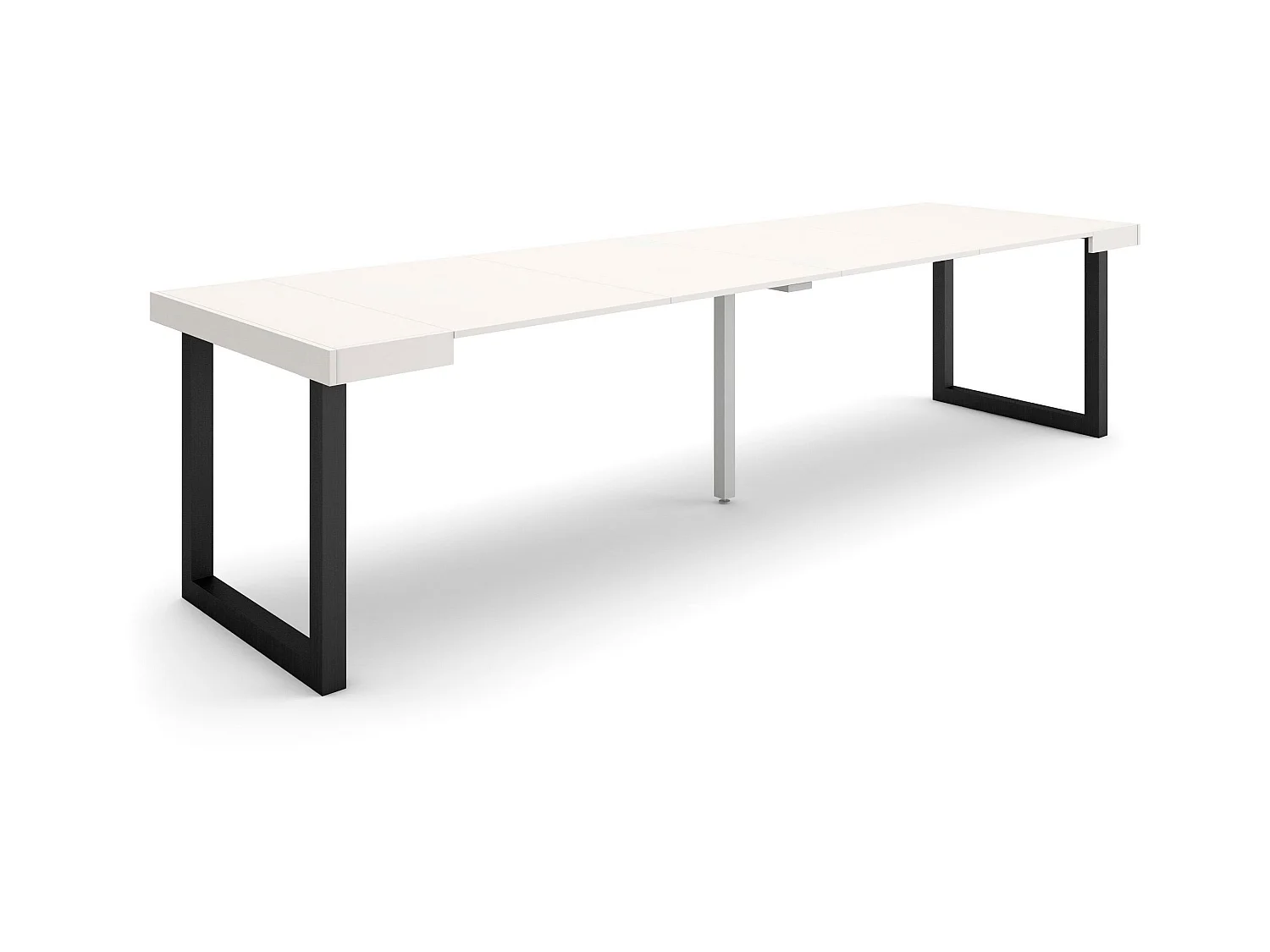 Uitschuifbare Consoletafel, 302x90x73cm, Voor 14 personen, Massief houten poten, Wit