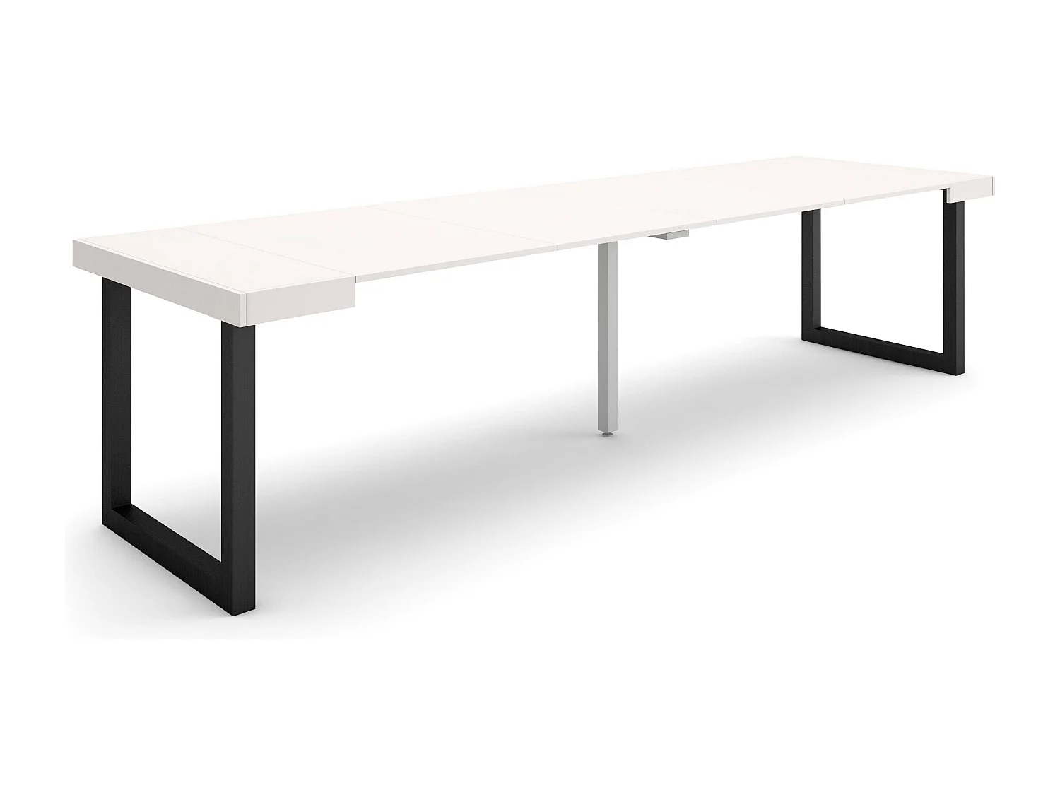 Table console extensible, 302x90x73cm, Pour 14 personnes, Pieds bois massif, Blanc