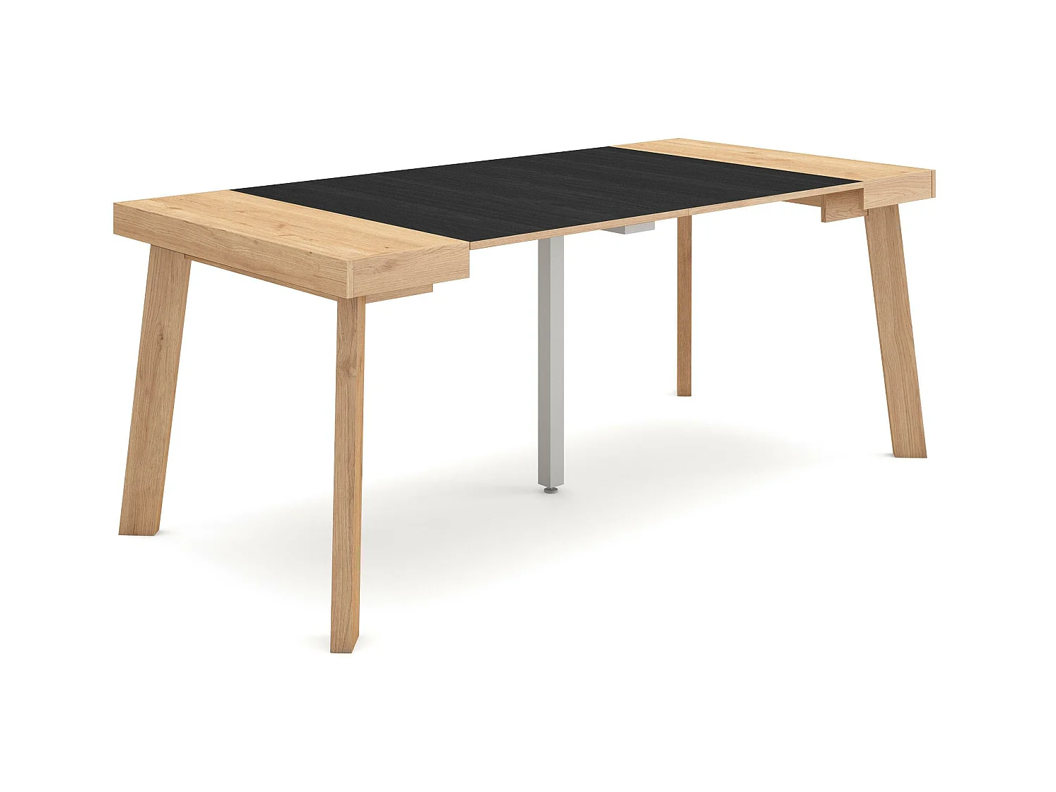 Table console extensible, 180x90x73cm, Pour 8 personnes, Pieds en bois, Chêne et noir