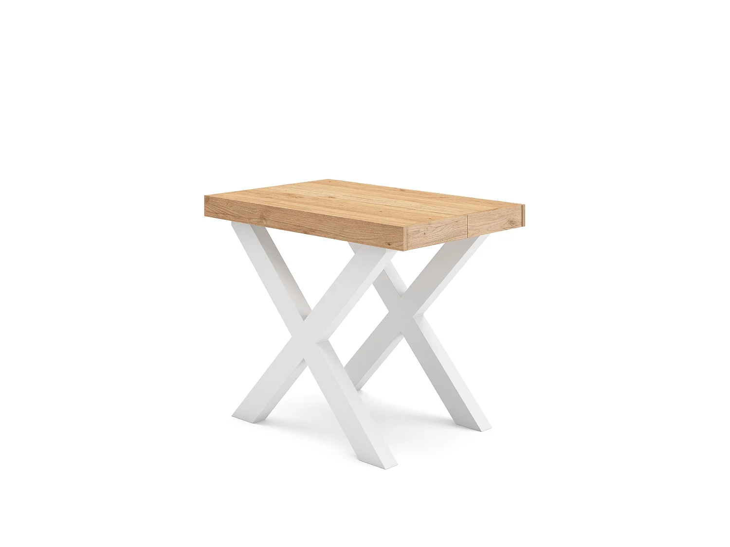 Table console extensible, 302x90x73cm, Pour 14 personnes, Pieds bois massif, Chêne et blanc