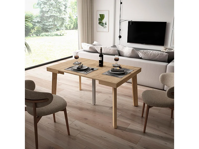 Ausziehbarertisch, 140x90x73cm, Für 6 Gäste, Hölzerne Beine, Eiche