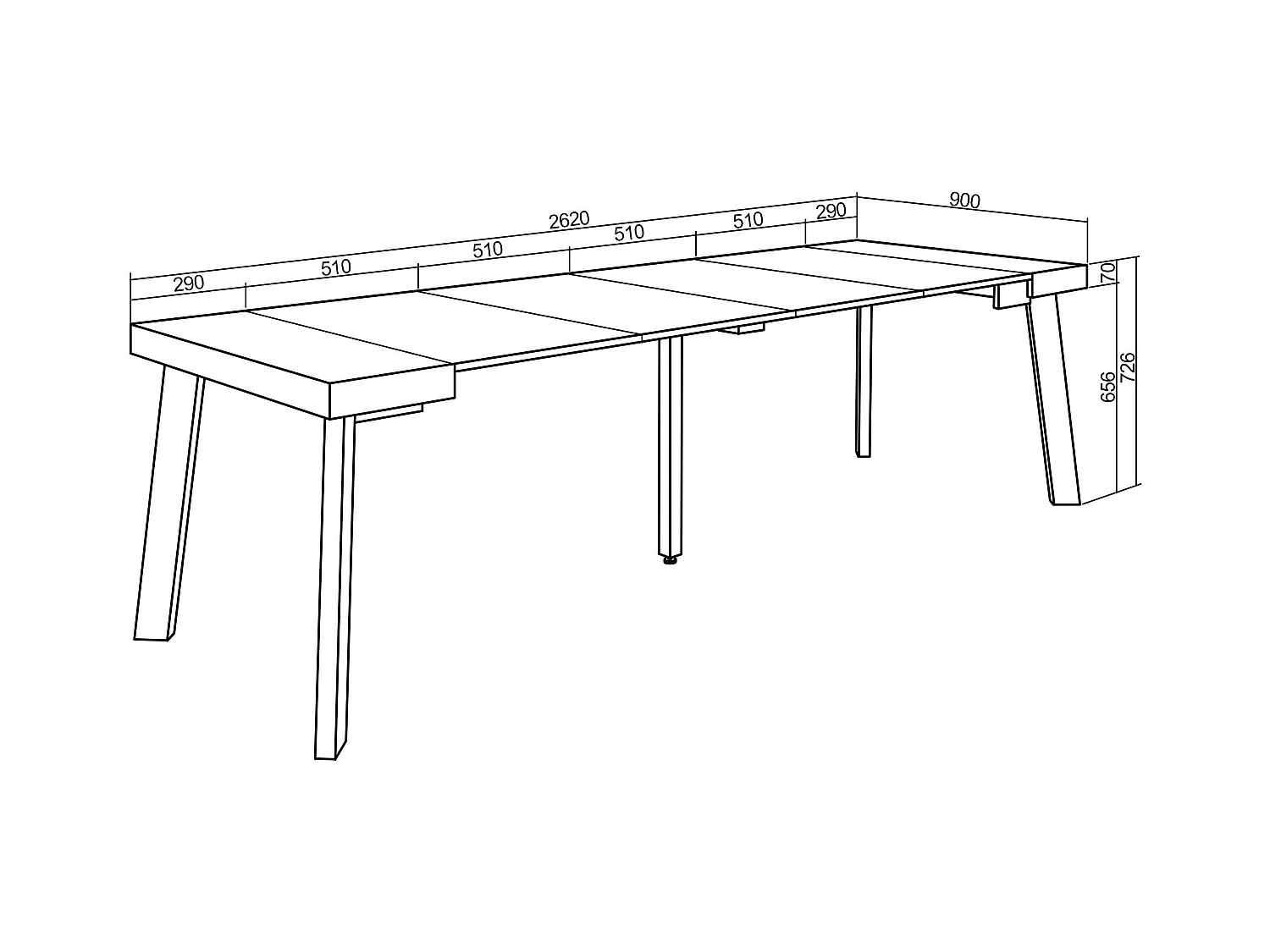 Mesa Consola Extensível, 262x90x73cm, Para 12 pessoas, Pés de madeira, Preto