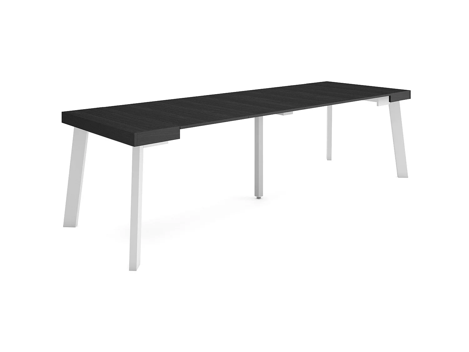 Table console extensible, 262x90x73cm, Pour 12 personnes, Pieds en bois, Noir